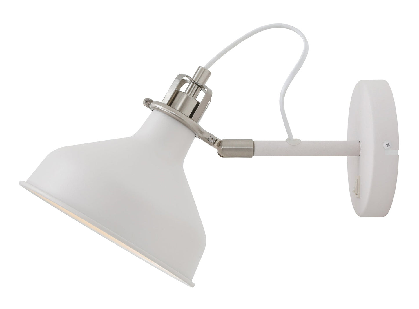 Toft Adjustable Wall Lamp Switched, 1 x E27, Sand White and Satin Nickel and White