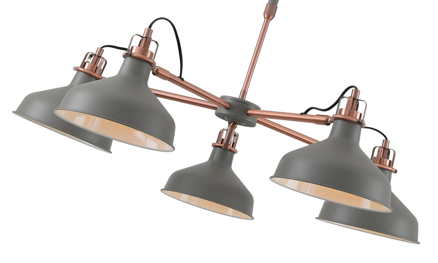 Toft Telescopic 5 Light, 5 x E27, Sand Grey and Copper and White
