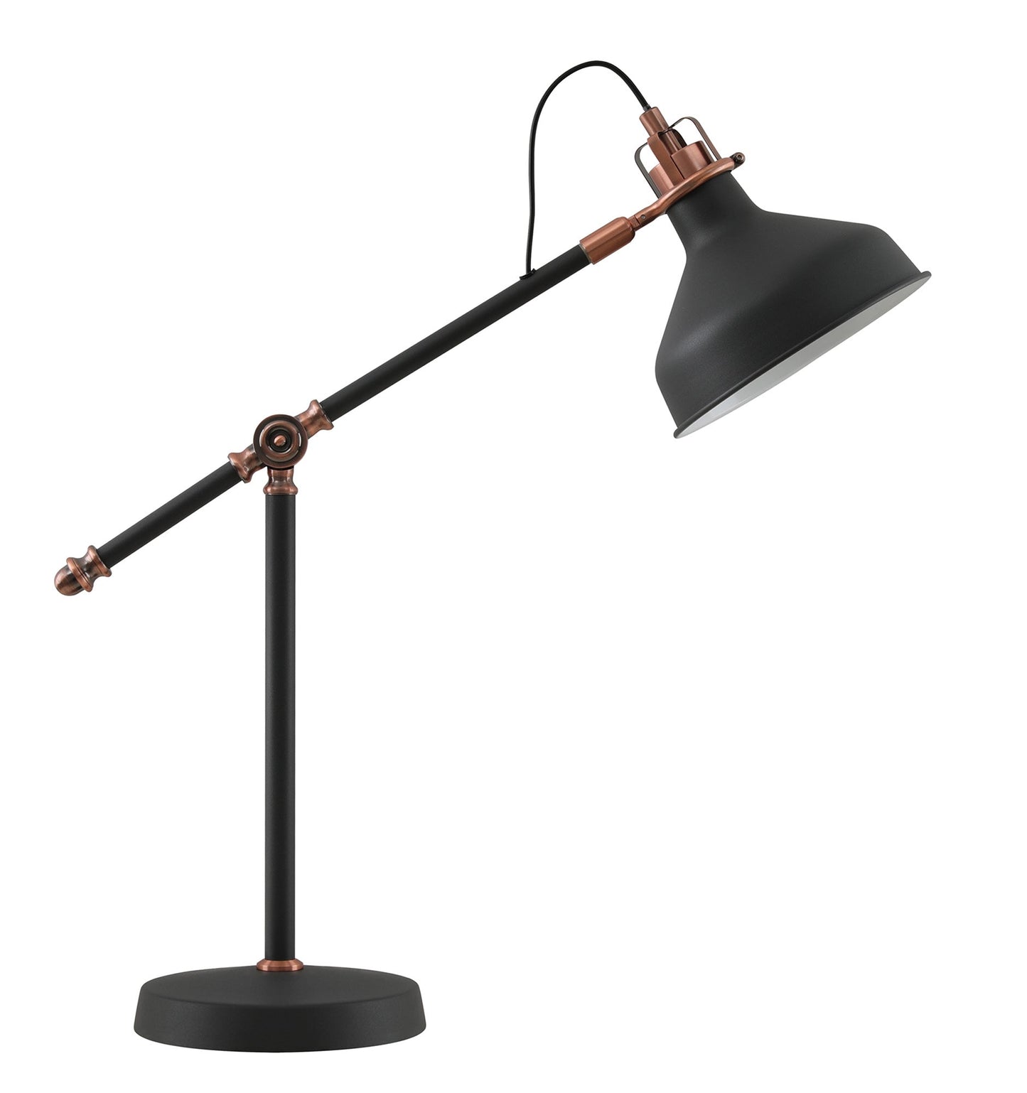 Toft Adjustable Table Lamp, 1 x E27, Graphite and Copper and White