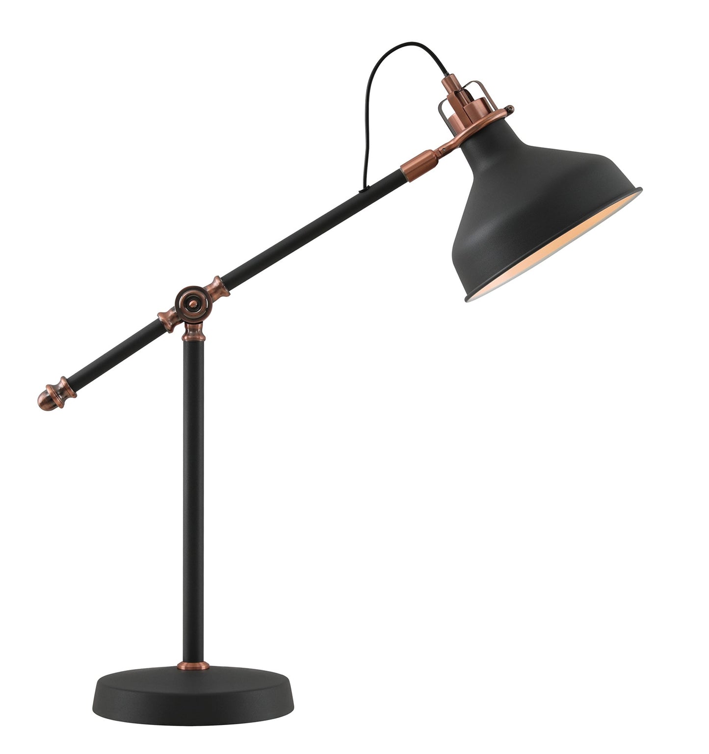 Toft Adjustable Table Lamp, 1 x E27, Graphite and Copper and White