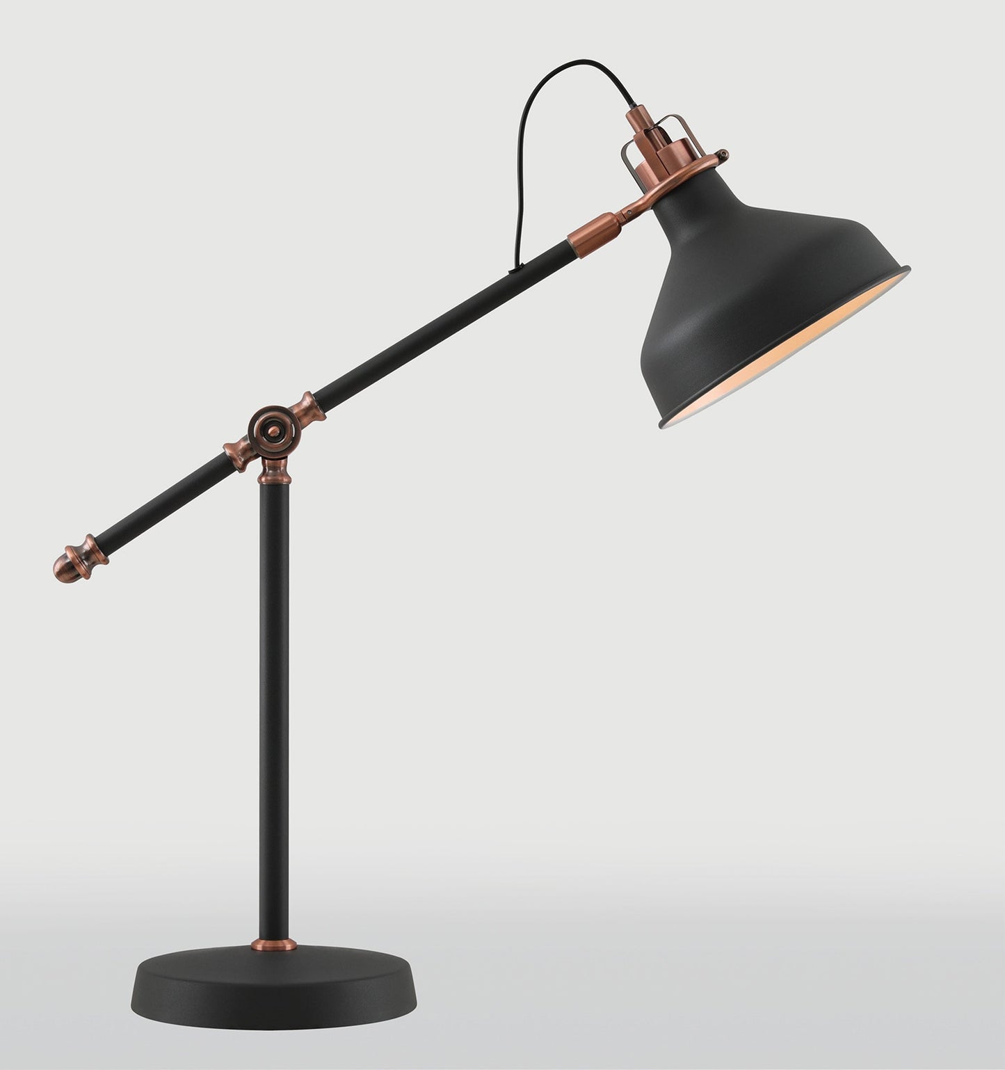 Toft Adjustable Table Lamp, 1 x E27, Graphite and Copper and White