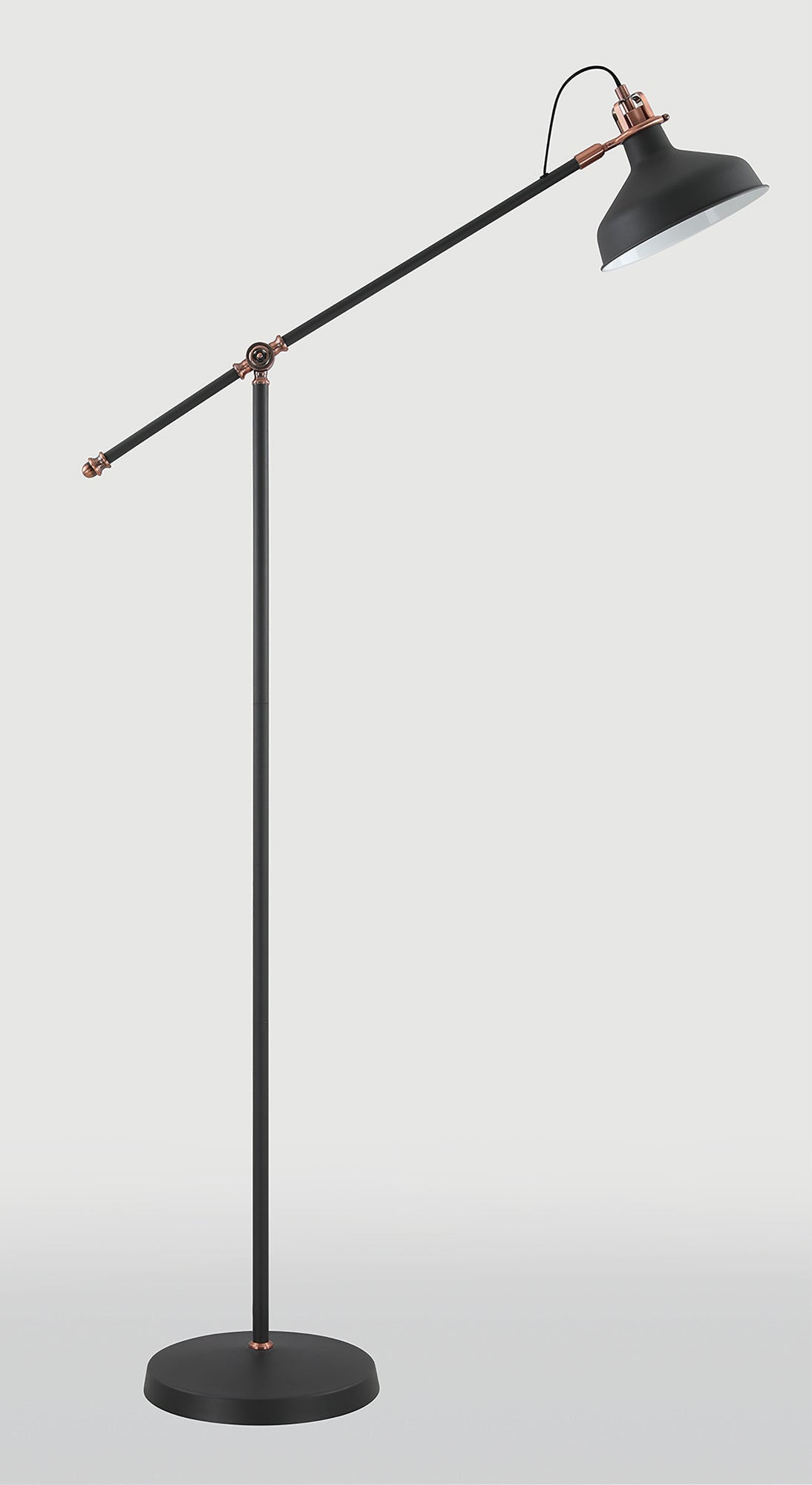 Toft Adjustable Floor Lamp, 1 x E27, Graphite and Copper and White