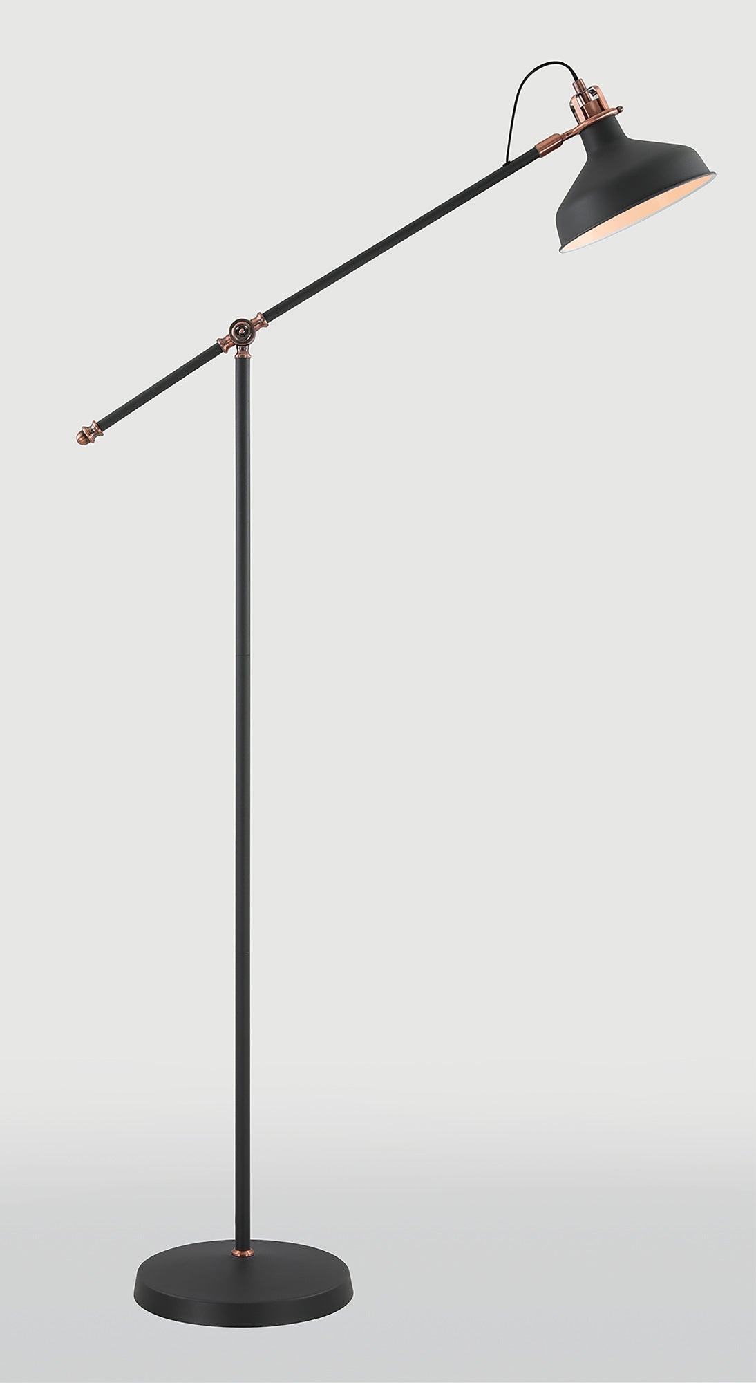 Toft Adjustable Floor Lamp, 1 x E27, Graphite and Copper and White