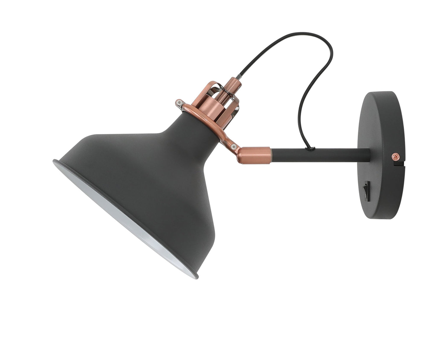 Toft Adjustable Wall Lamp Switched, 1 x E27, Graphite and Copper and White