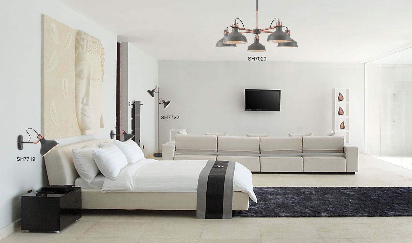 Toft Adjustable Wall Lamp Switched, 1 x E27, Sand White and Satin Nickel and White