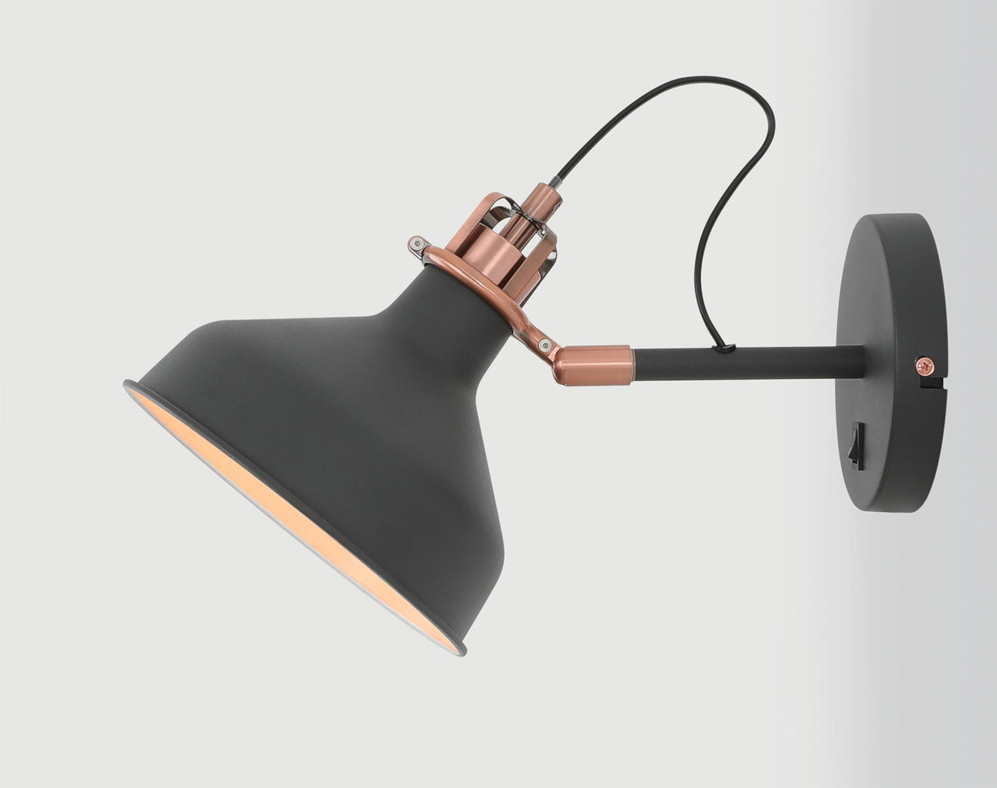 Toft Adjustable Wall Lamp Switched, 1 x E27, Graphite and Copper and White