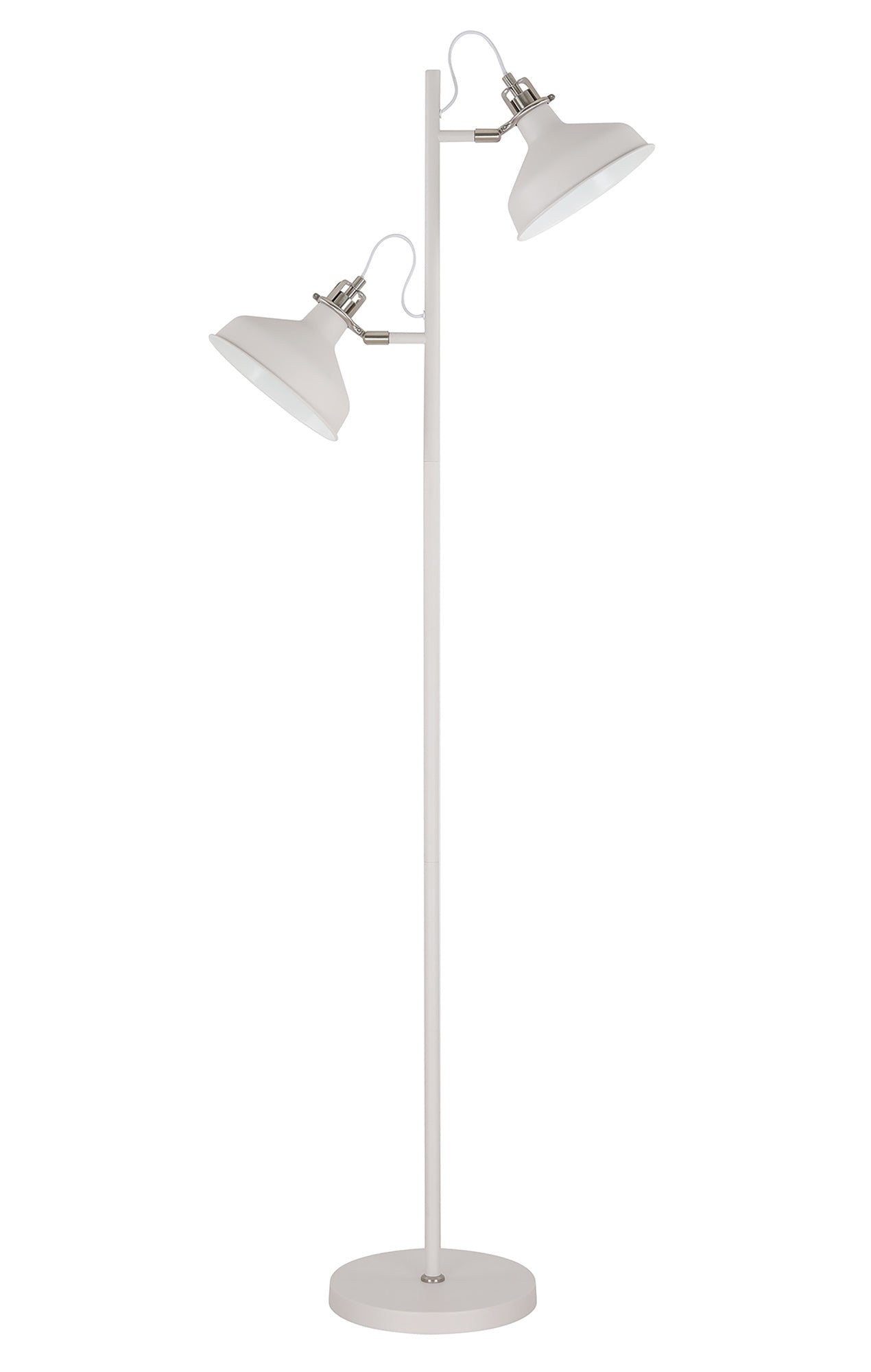 Toft Floor Lamp, 2 x E27, Sand White and Satin Nickel and White