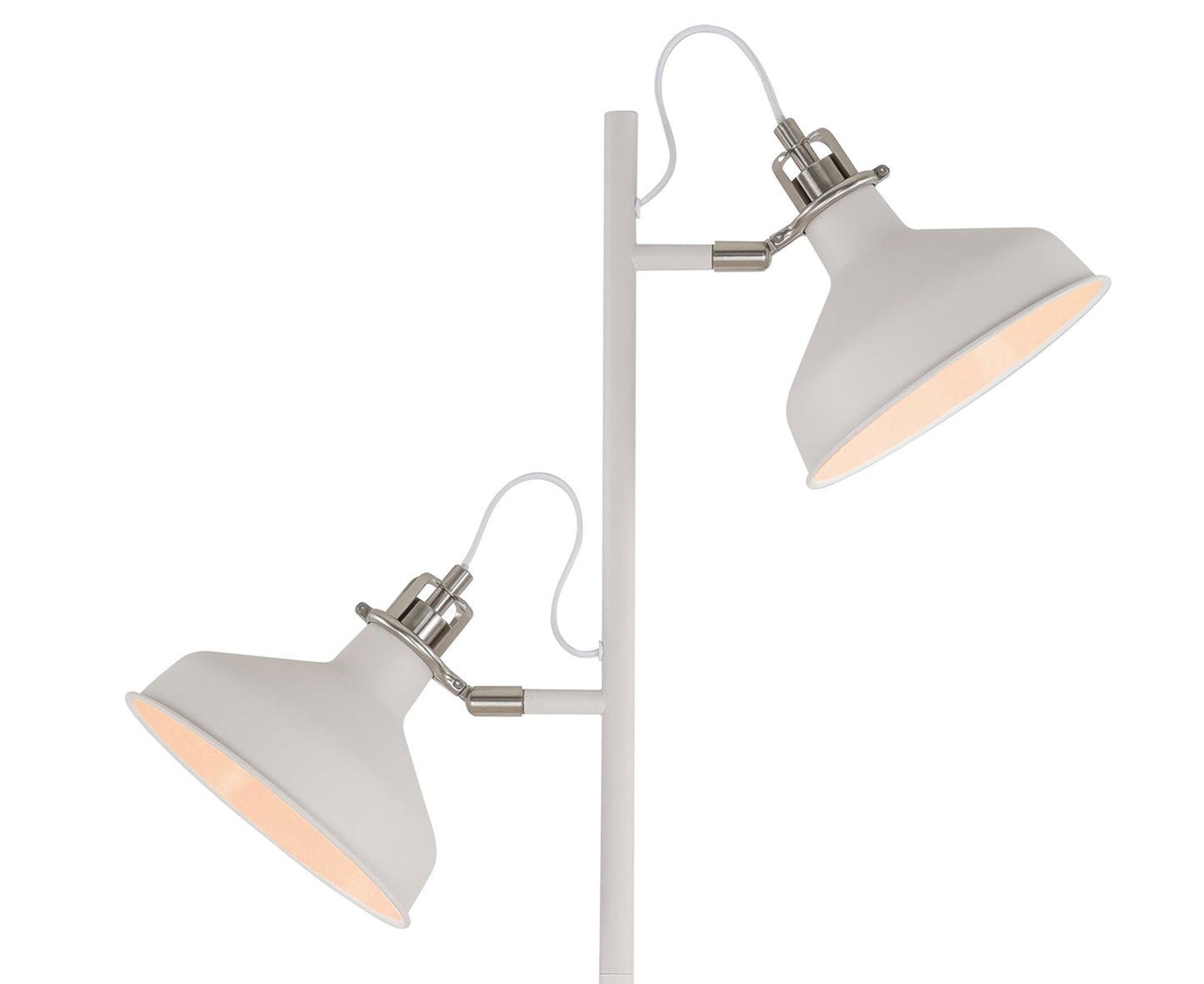 Toft Floor Lamp, 2 x E27, Sand White and Satin Nickel and White