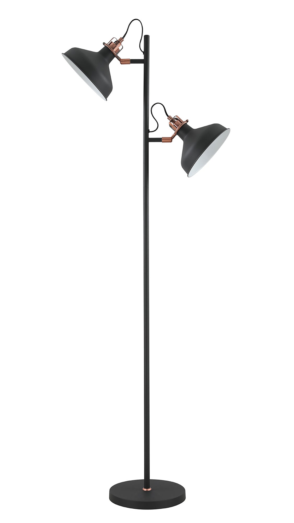 Toft Floor Lamp, 2 x E27, Sand Back and Copper and White