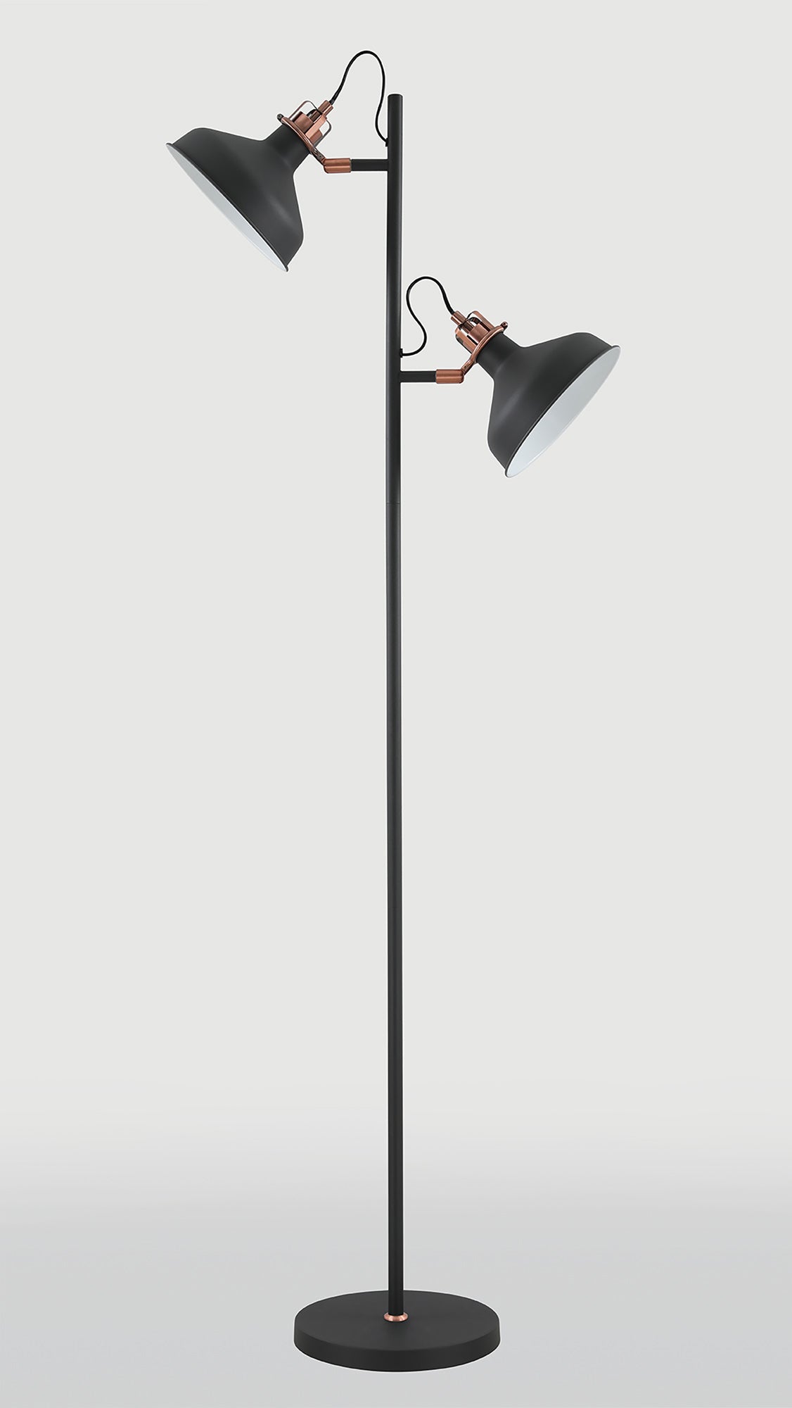 Toft Floor Lamp, 2 x E27, Sand Back and Copper and White
