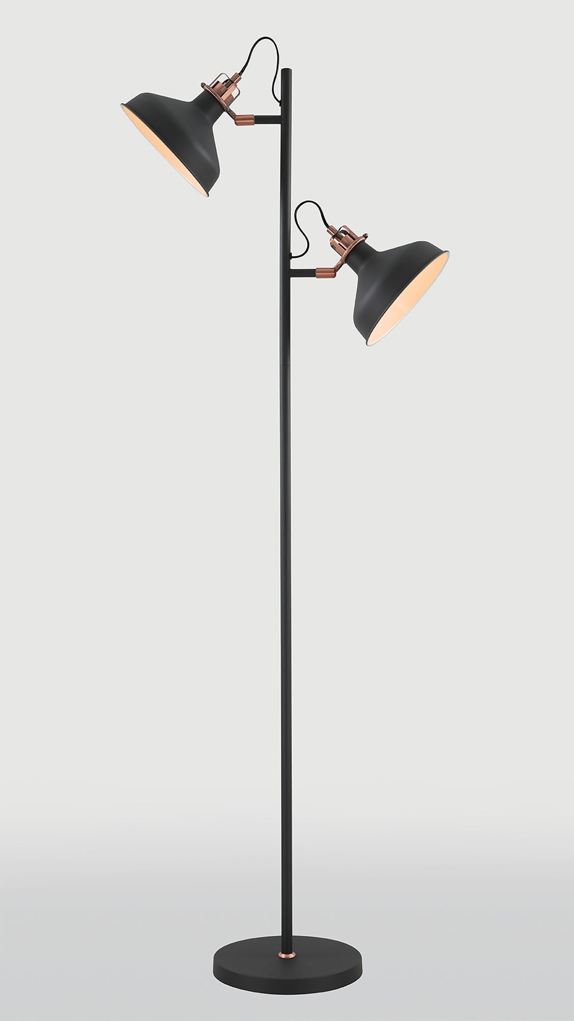 Toft Floor Lamp, 2 x E27, Sand Back and Copper and White