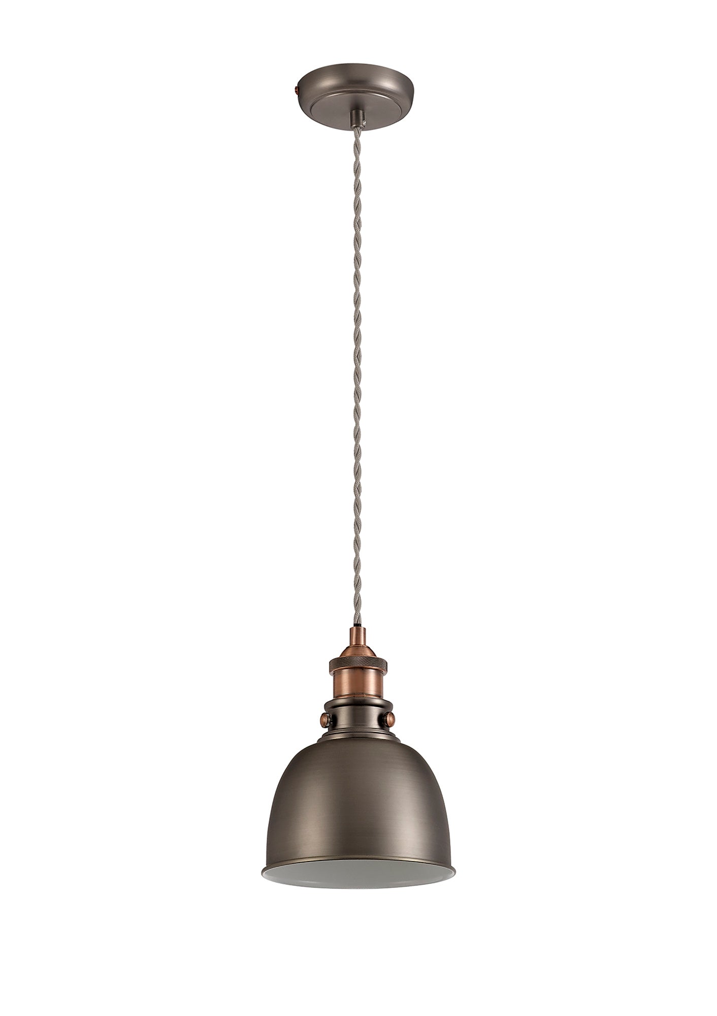 Weaverham Small Pendant, 1 x E27, Antique Silver and Copper and White