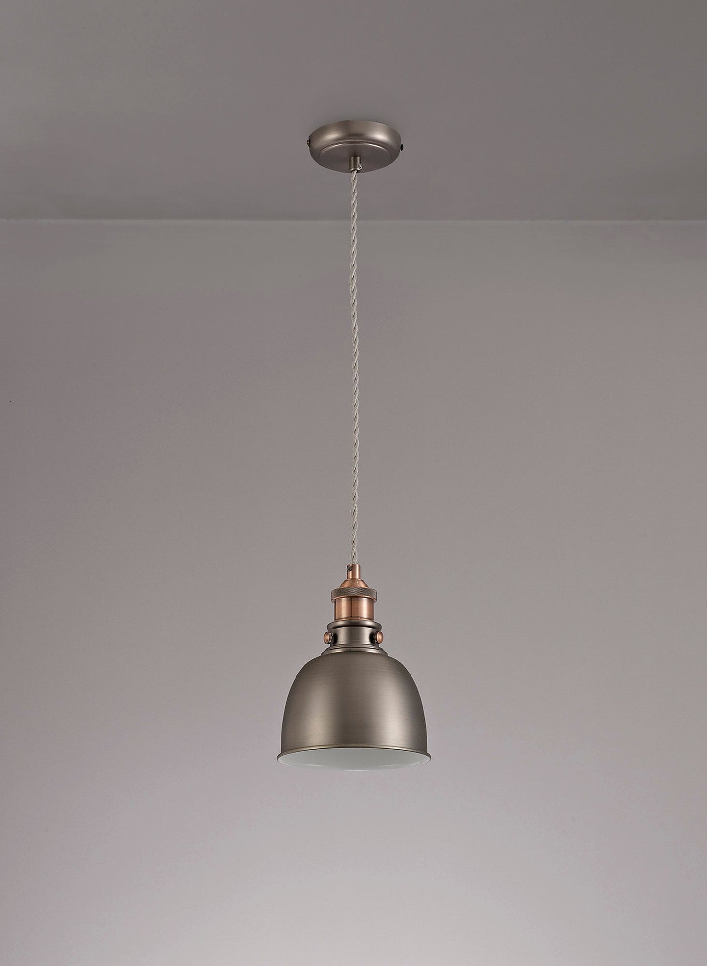 Weaverham Small Pendant, 1 x E27, Antique Silver and Copper and White
