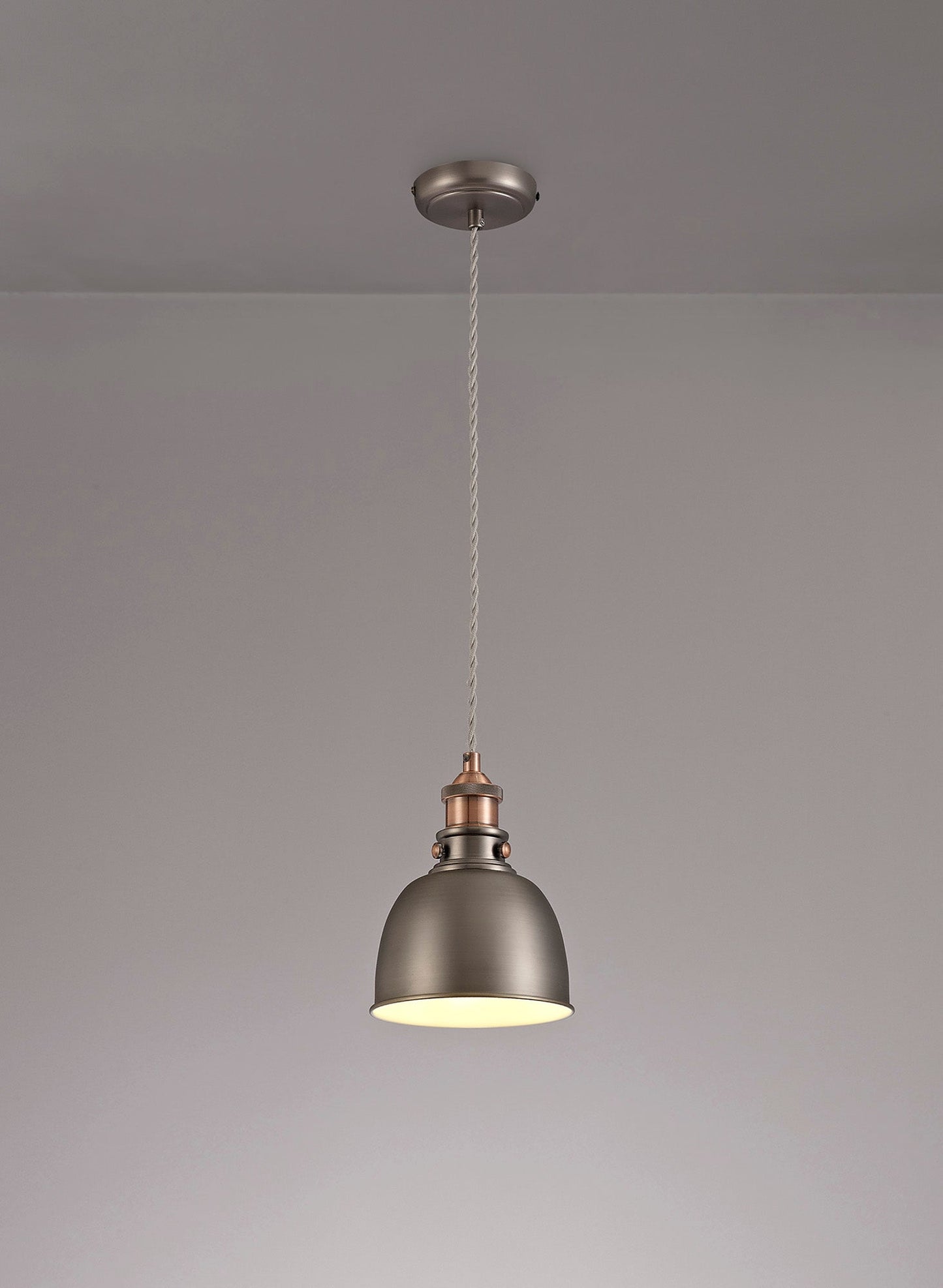 Weaverham Small Pendant, 1 x E27, Antique Silver and Copper and White