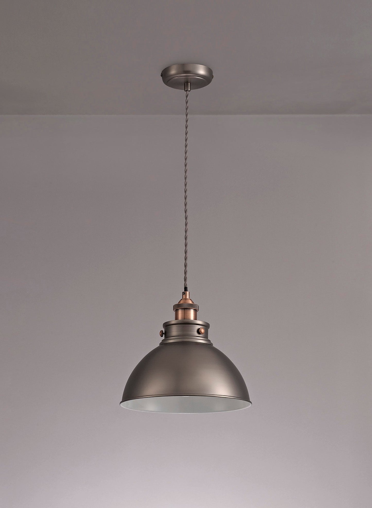 Weaverham Medium Pendant, 1 x E27, Antique Silver and Copper and White