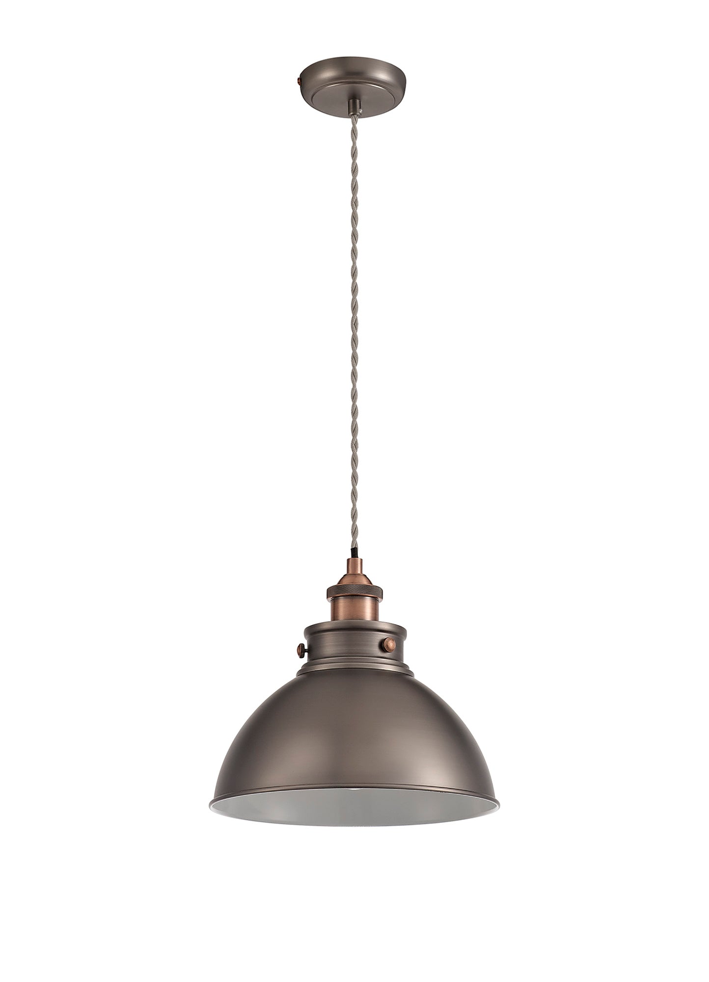 Weaverham Medium Pendant, 1 x E27, Antique Silver and Copper and White