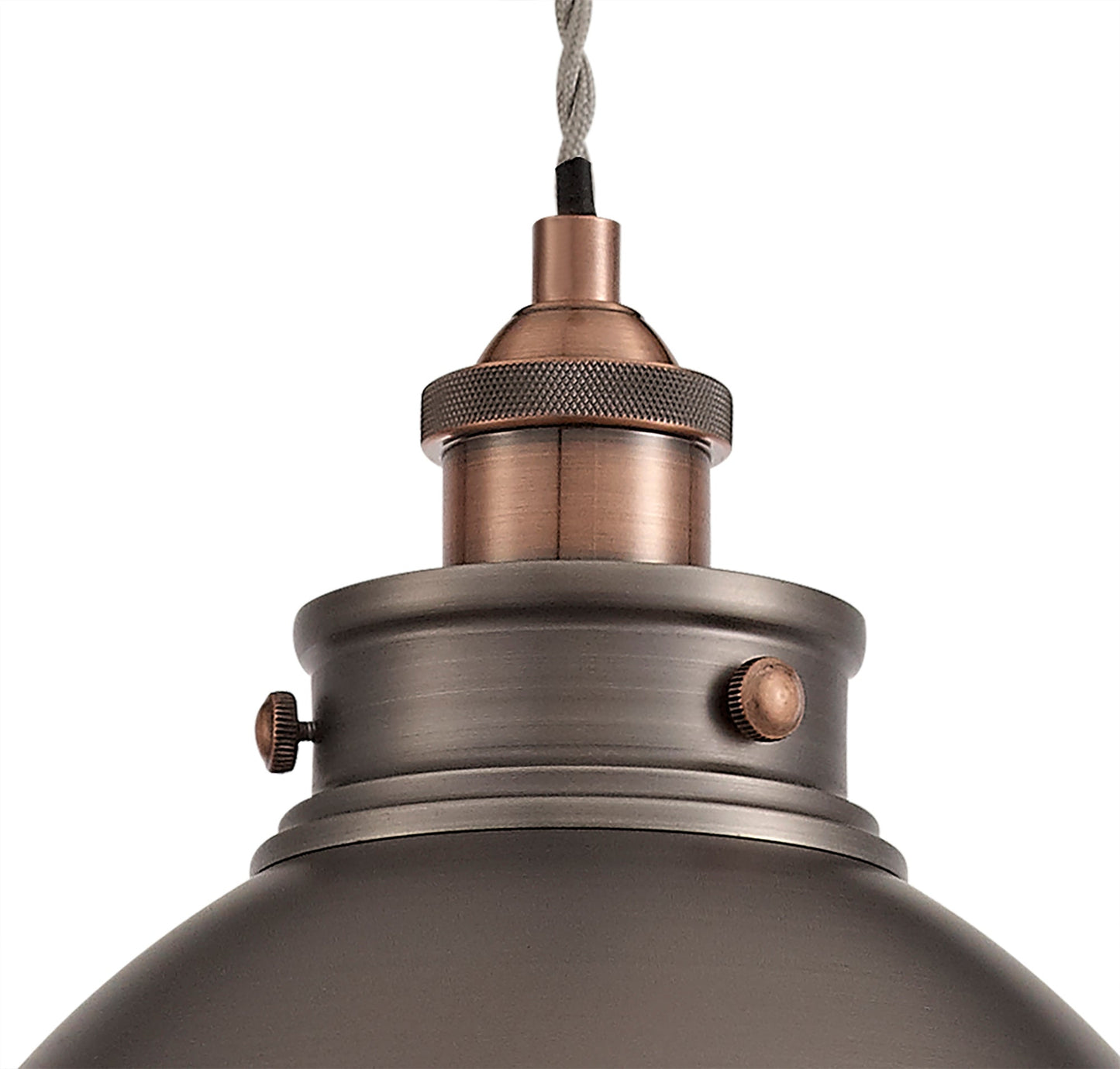 Weaverham Medium Pendant, 1 x E27, Antique Silver and Copper and White