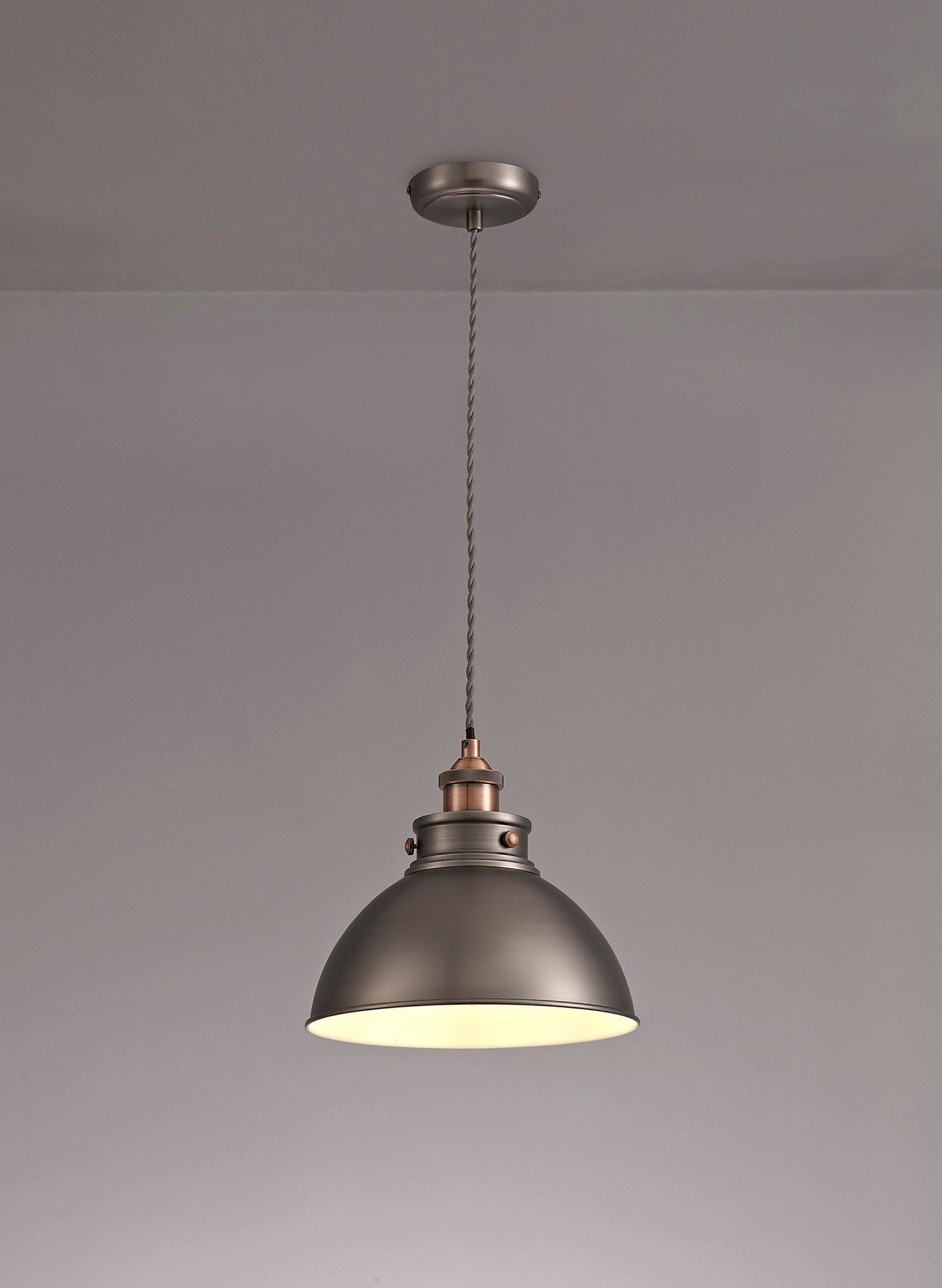 Weaverham Medium Pendant, 1 x E27, Antique Silver and Copper and White