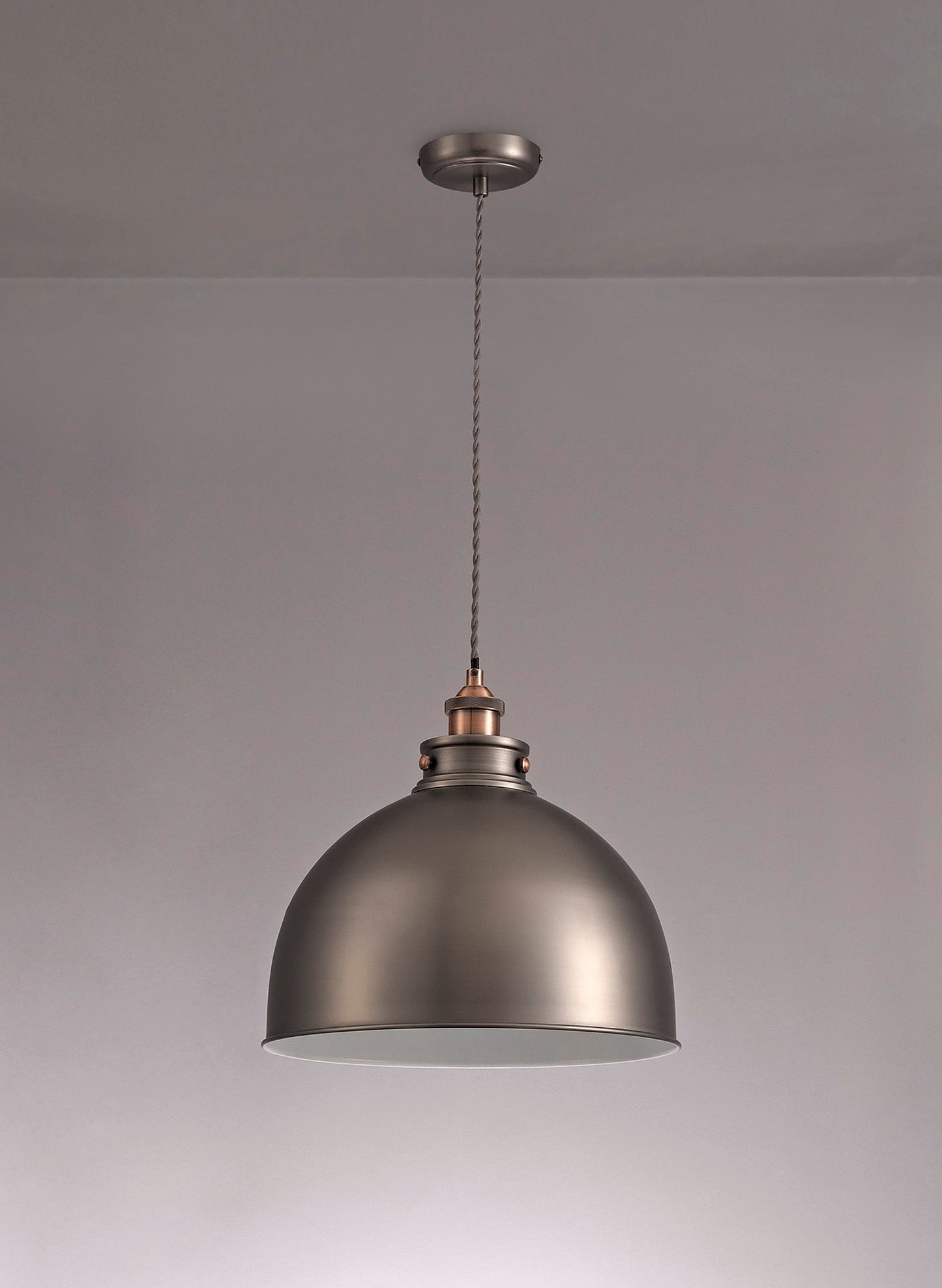 Weaverham Large Pendant, 1 x E27, Antique Silver and Copper and White