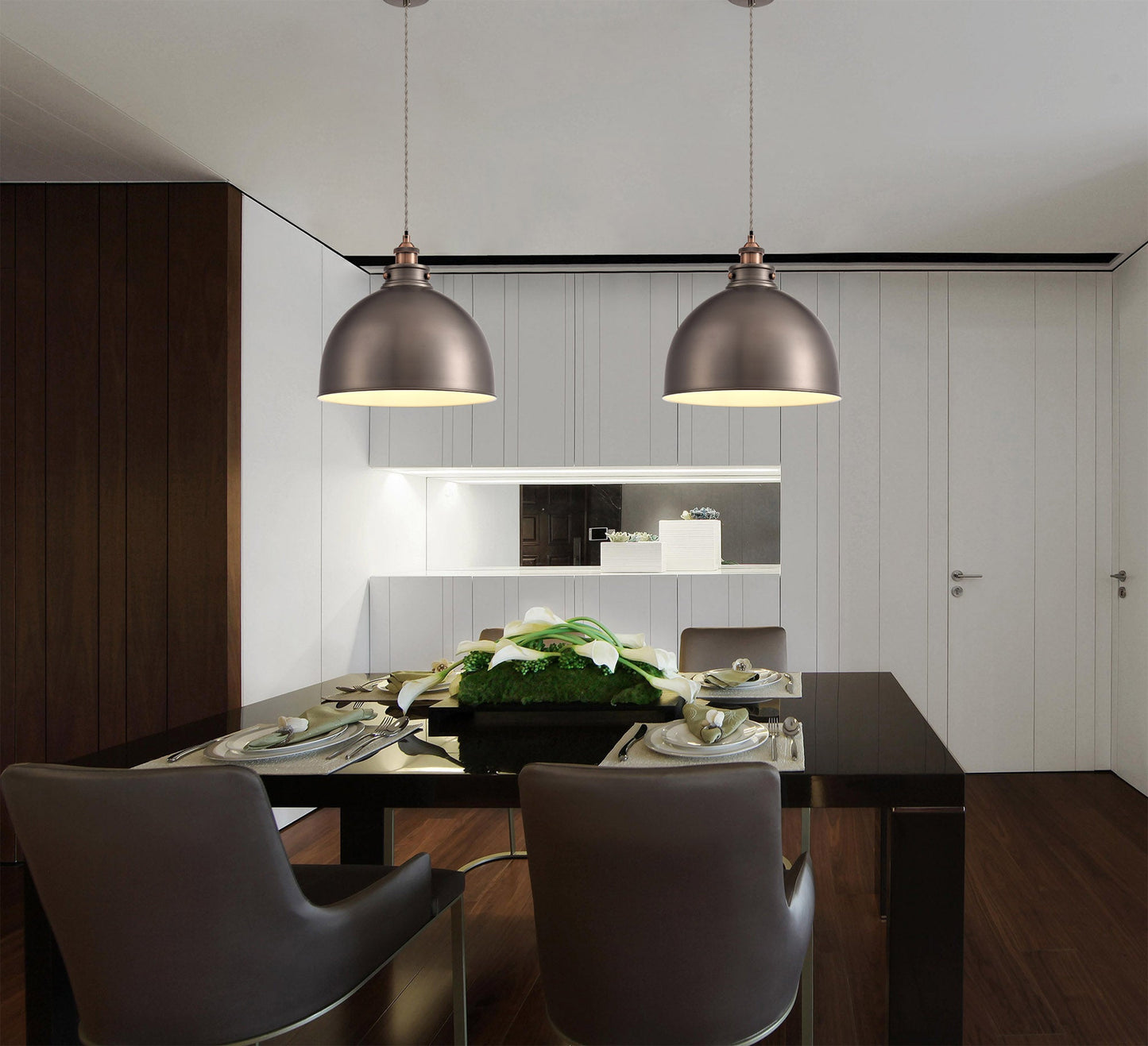 Weaverham Large Pendant, 1 x E27, Antique Silver and Copper and White