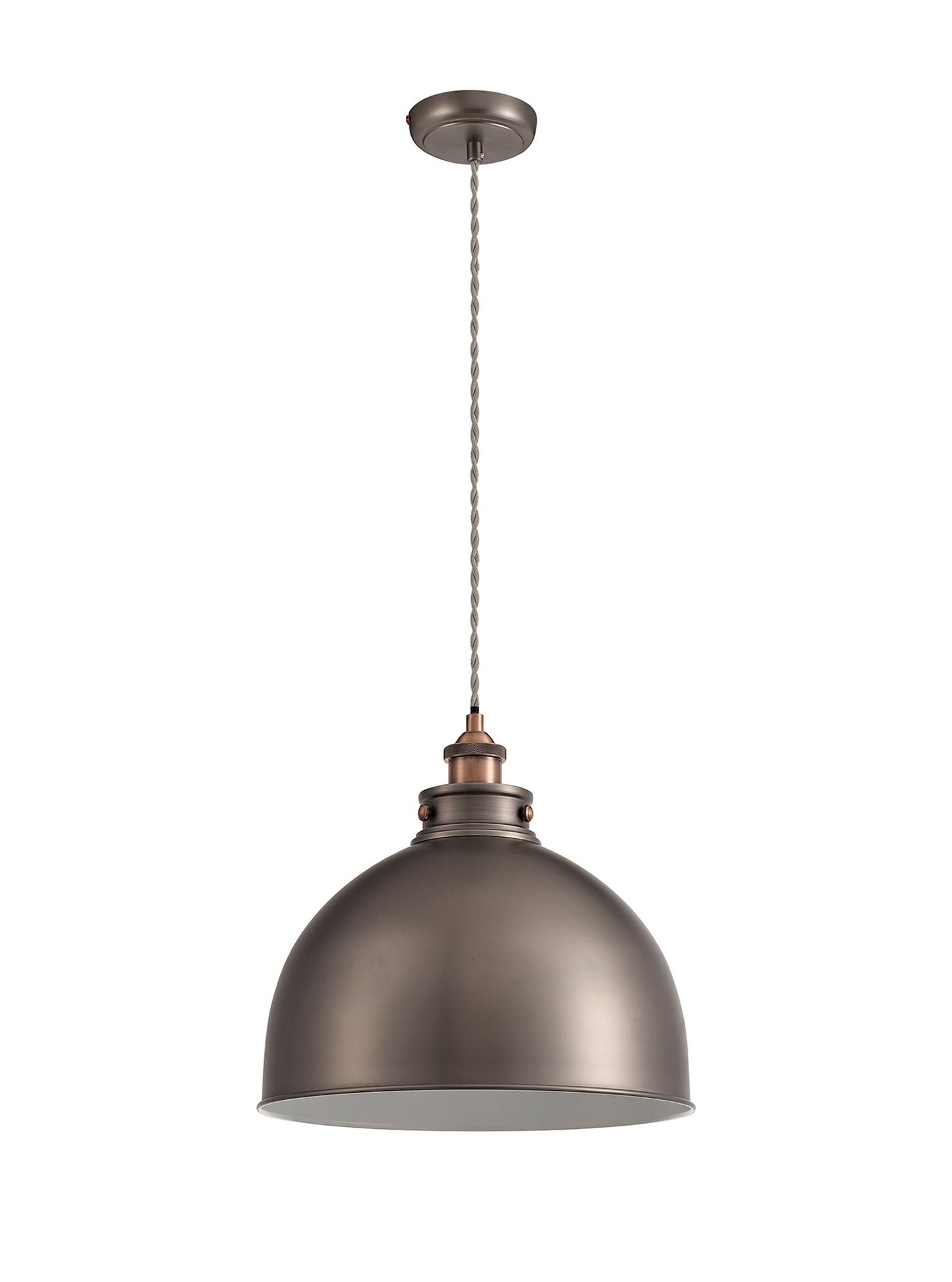 Weaverham Large Pendant, 1 x E27, Antique Silver and Copper and White