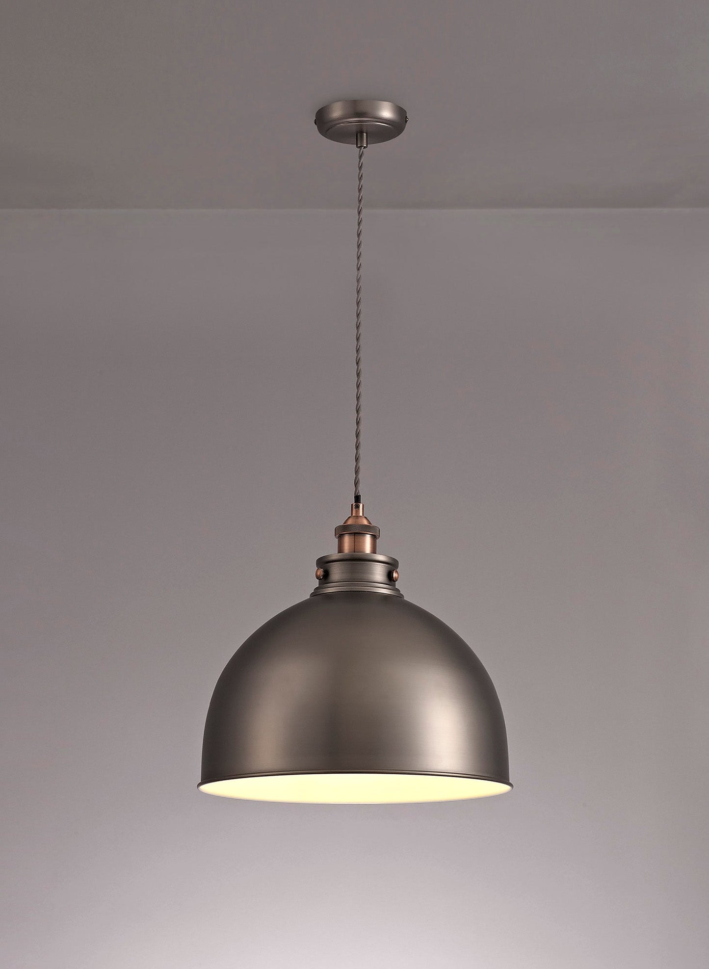 Weaverham Large Pendant, 1 x E27, Antique Silver and Copper and White
