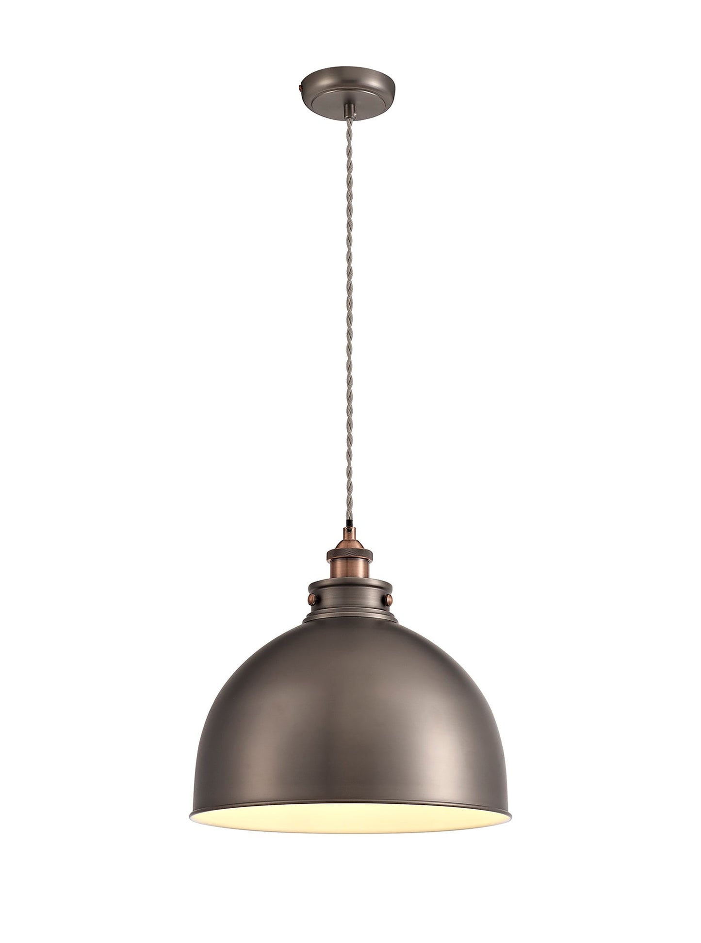 Weaverham Large Pendant, 1 x E27, Antique Silver and Copper and White