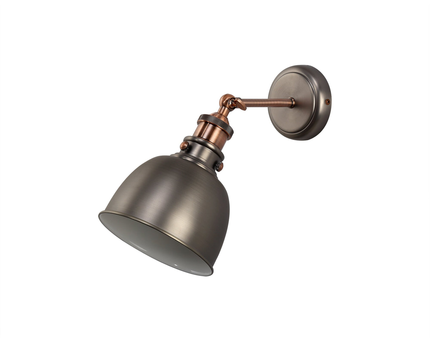 Weaverham Adjustable Wall Lamp, 1 x E27, Antique Silver and Copper and White