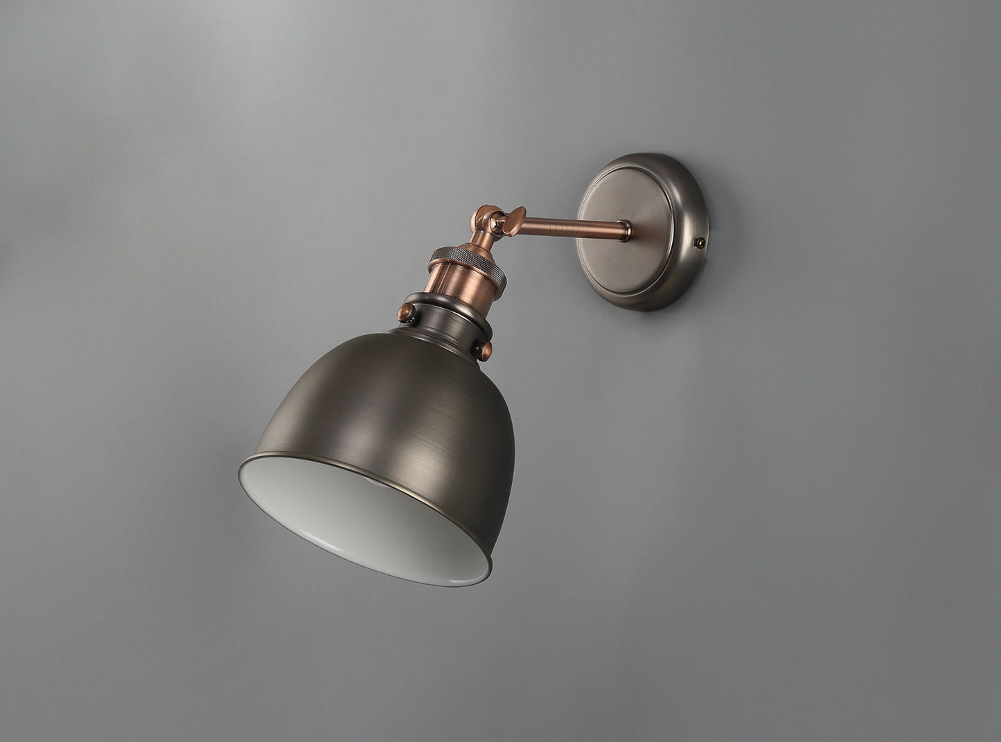 Weaverham Adjustable Wall Lamp, 1 x E27, Antique Silver and Copper and White