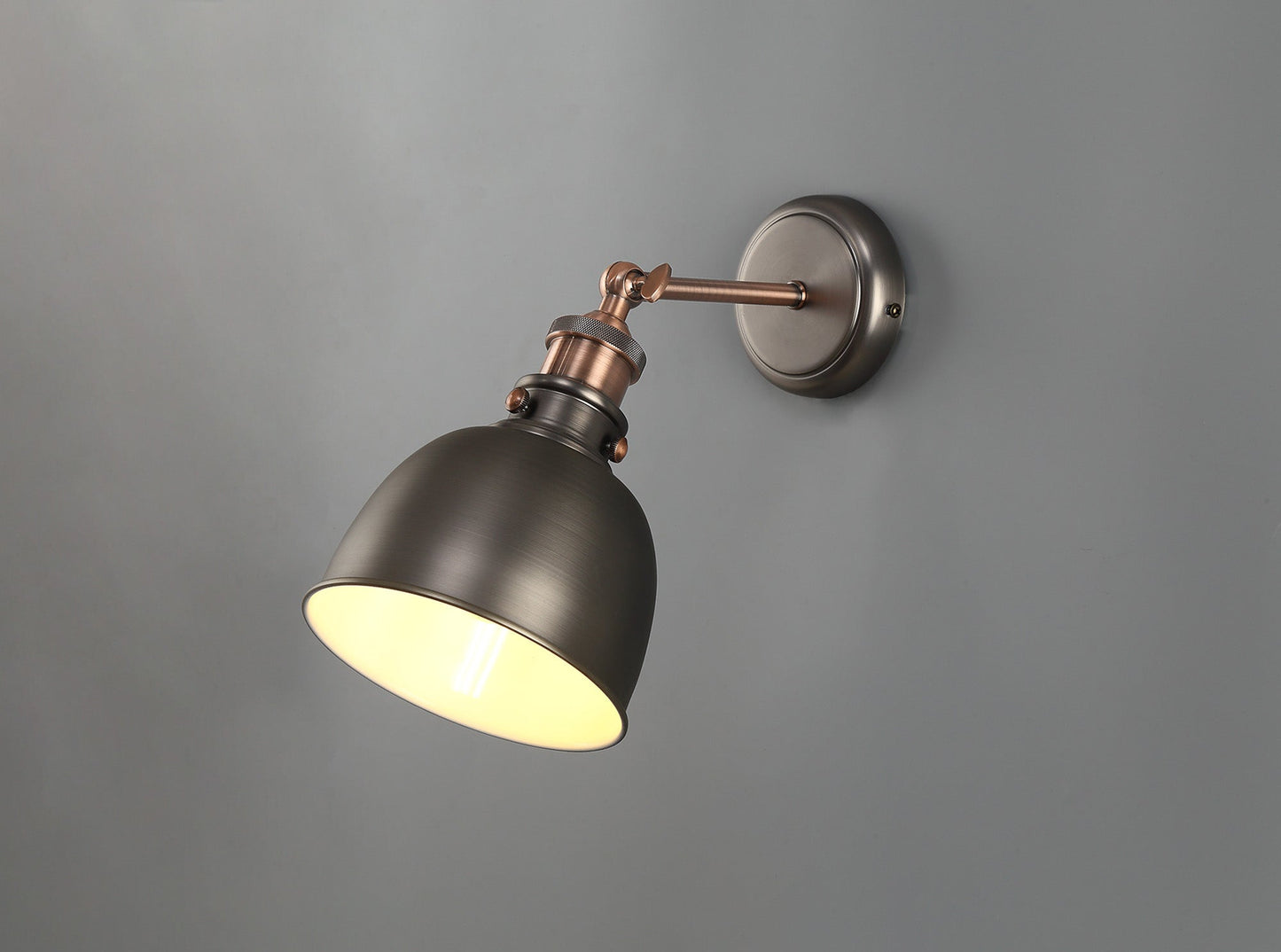 Weaverham Adjustable Wall Lamp, 1 x E27, Antique Silver and Copper and White