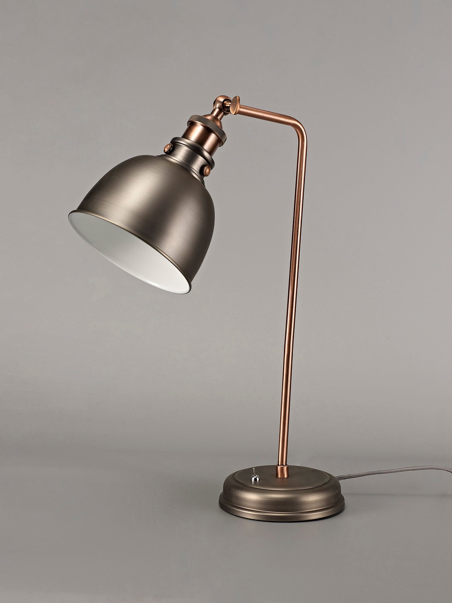 Weaverham Adjustable Table Lamp, 1 x E27, Antique Silver and Copper and White