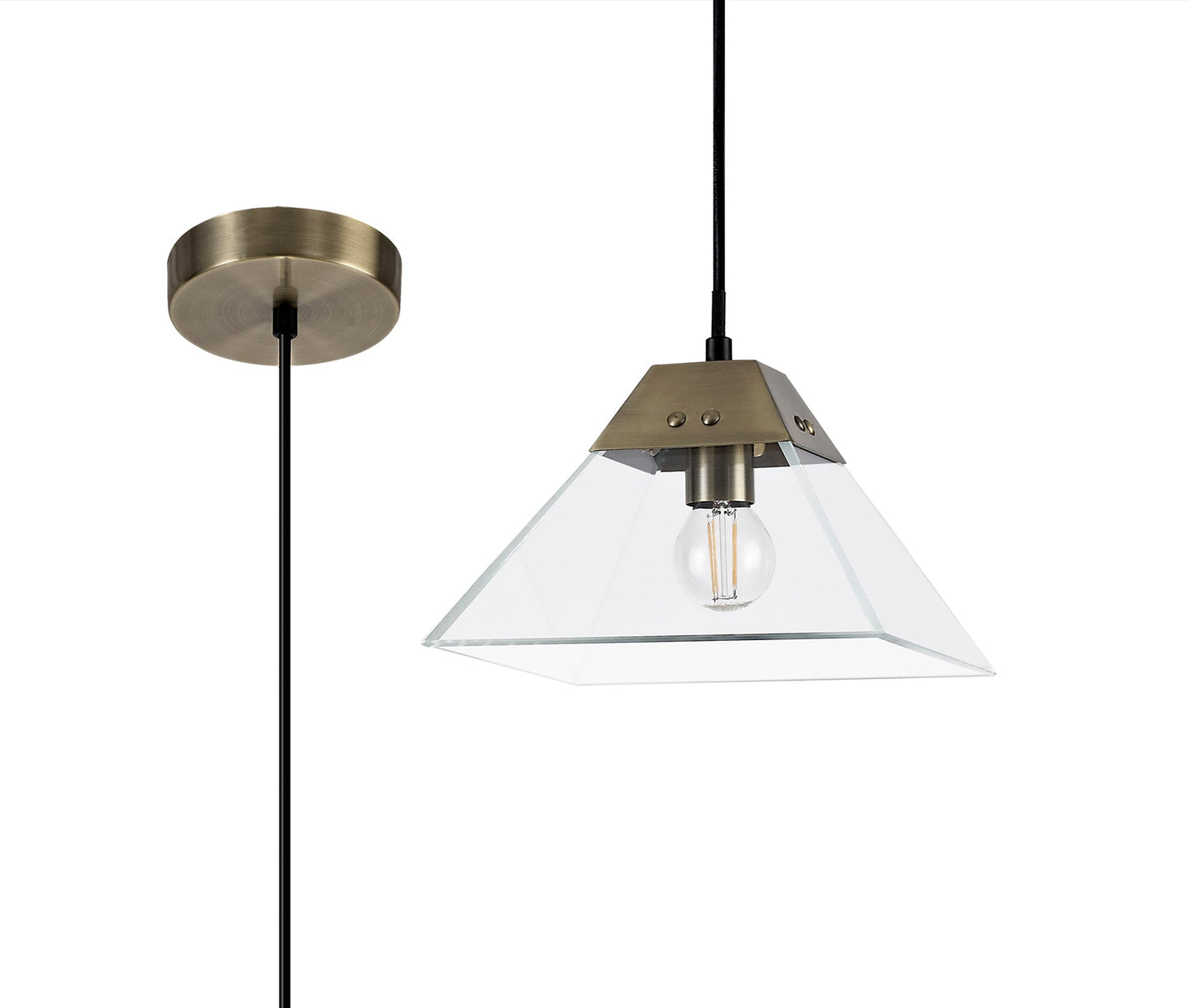 Whitley Square Pendant Small, 1 Light E14, Antique Brass 2