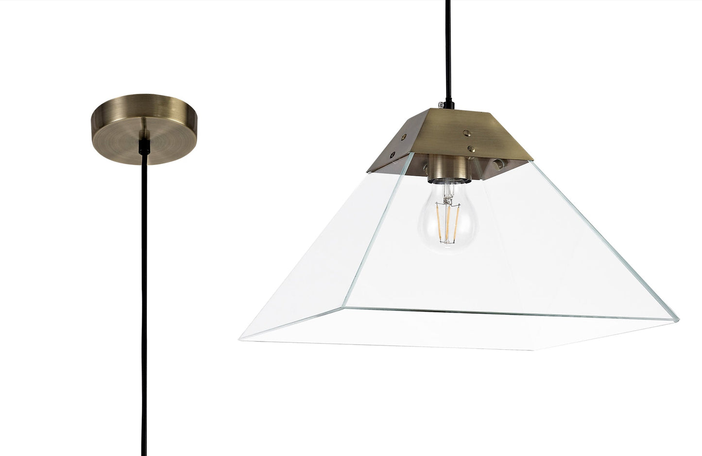 Whitley Square Pendant Large, 1 Light E27, Antique Brass 2
