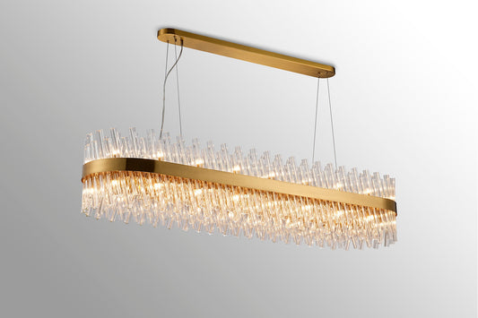 Kara 1.5m 36 Light Oblong Pendant light fitting in Brass and Clear Item Weight 33.98kg