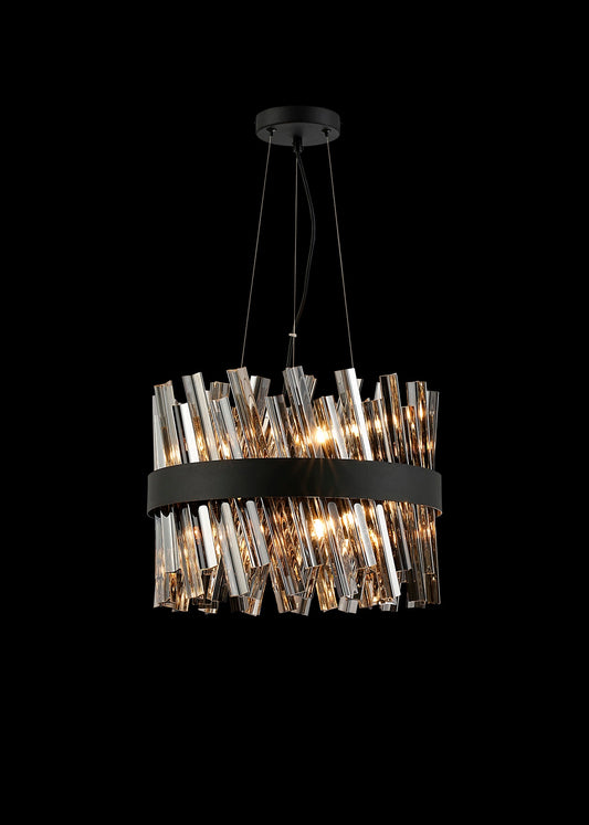 Kara 40cm 10 Light Round Pendant light fitting in Satin Black and Smoke