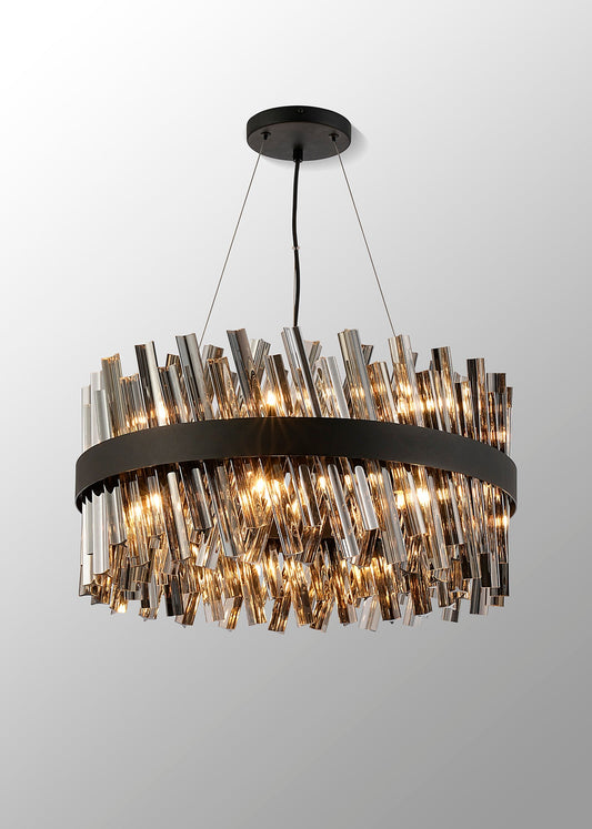 Kara 80cm 24 Light Round Pendant light fitting in Satin Black and Amber Item Weight 23.13kg