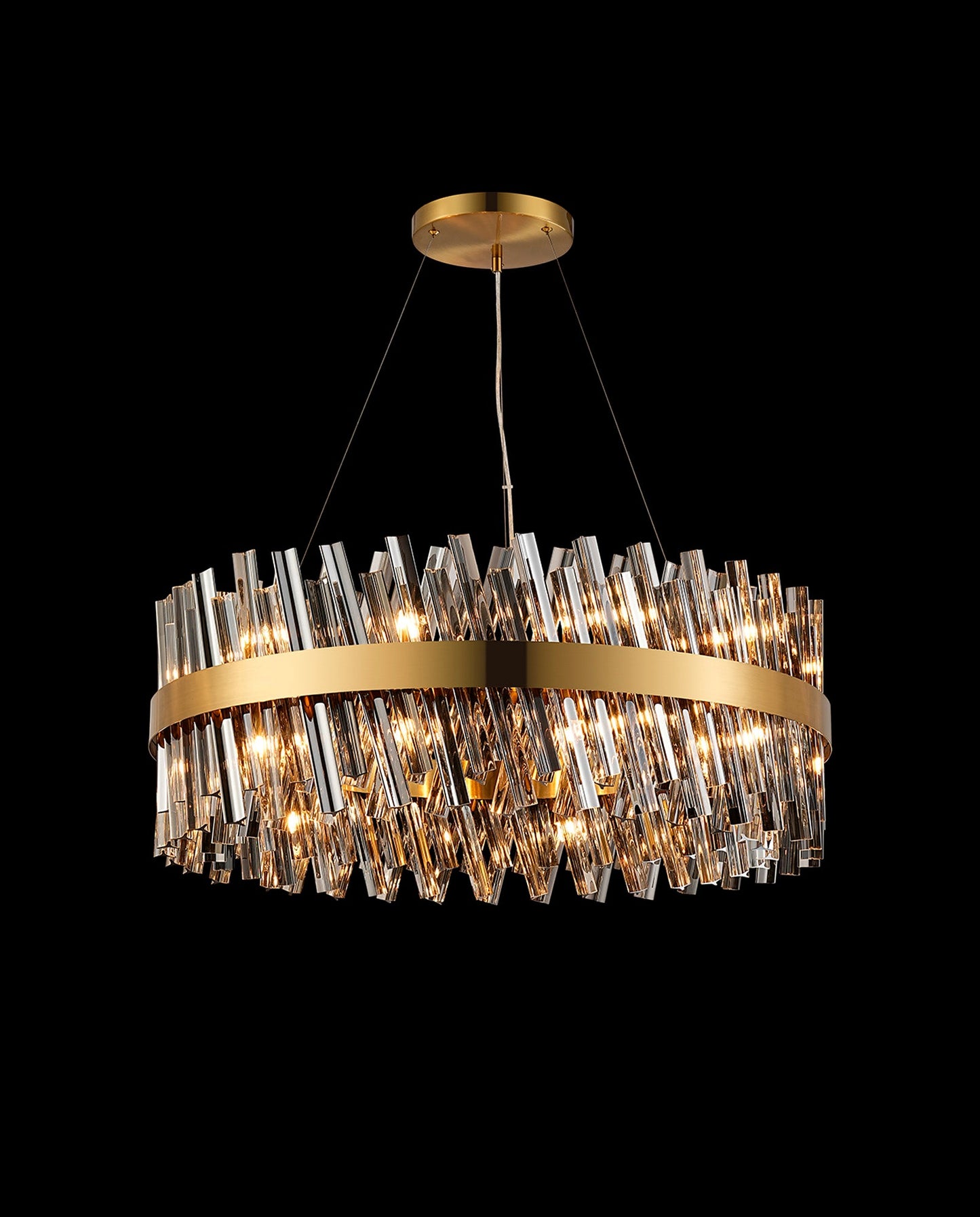 Kara 80cm 24 Light Round Pendant light fitting in Brass and Smoke Item Weight 23.13kg