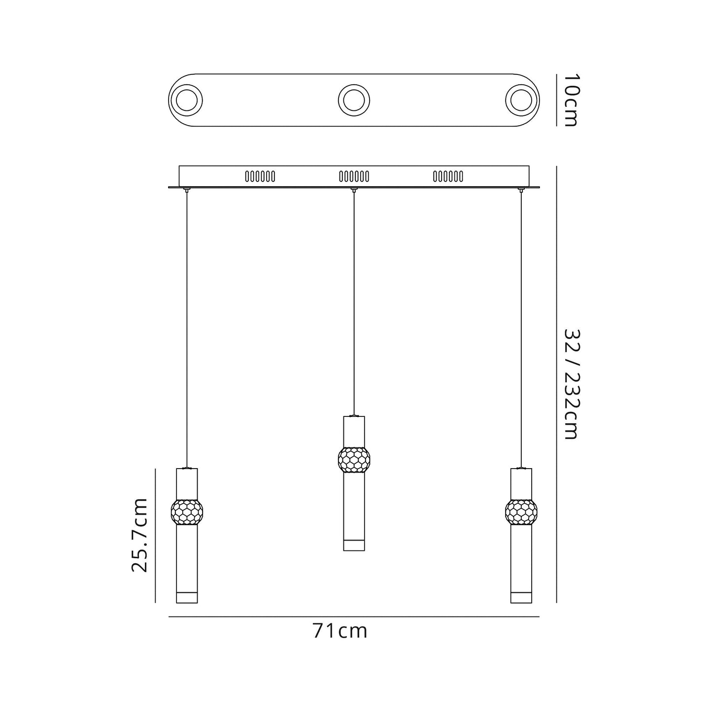 Bollington 3 Light Linear Pendant, 3 x 5W LED, 3000K, 304lm, Polished Chrome, 3yrs Warranty