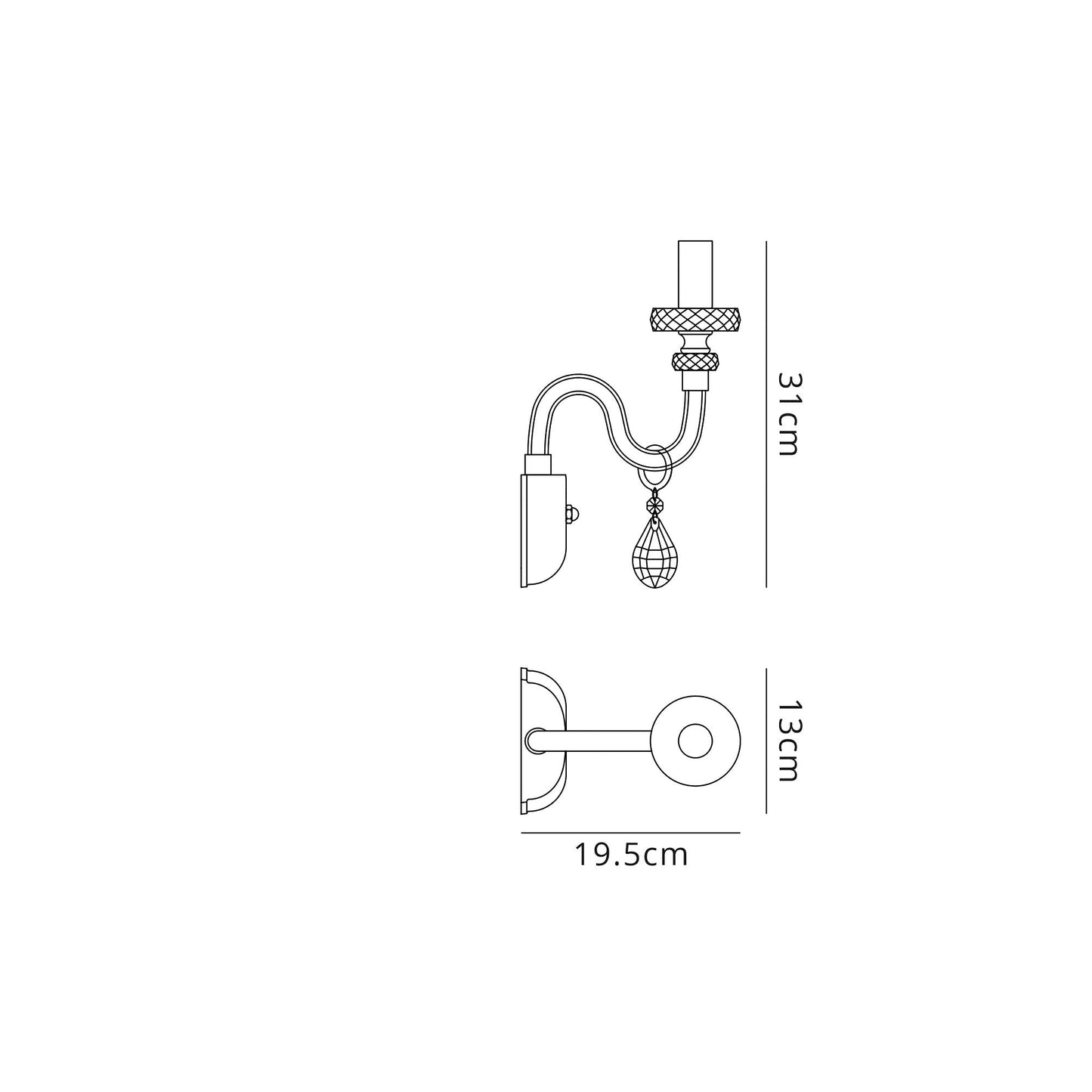 Damson Wall Lamp, 1 Light E14, Polished Chrome and Clear Glass and Crystal
