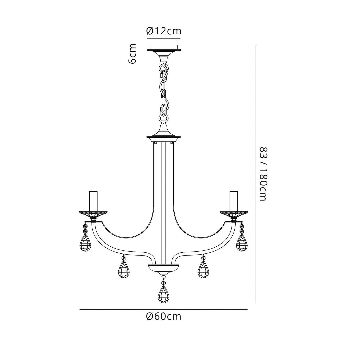 Lindop Pendant 5 Light E14, Polished Chrome & Satin Nickel and Clear Crystal