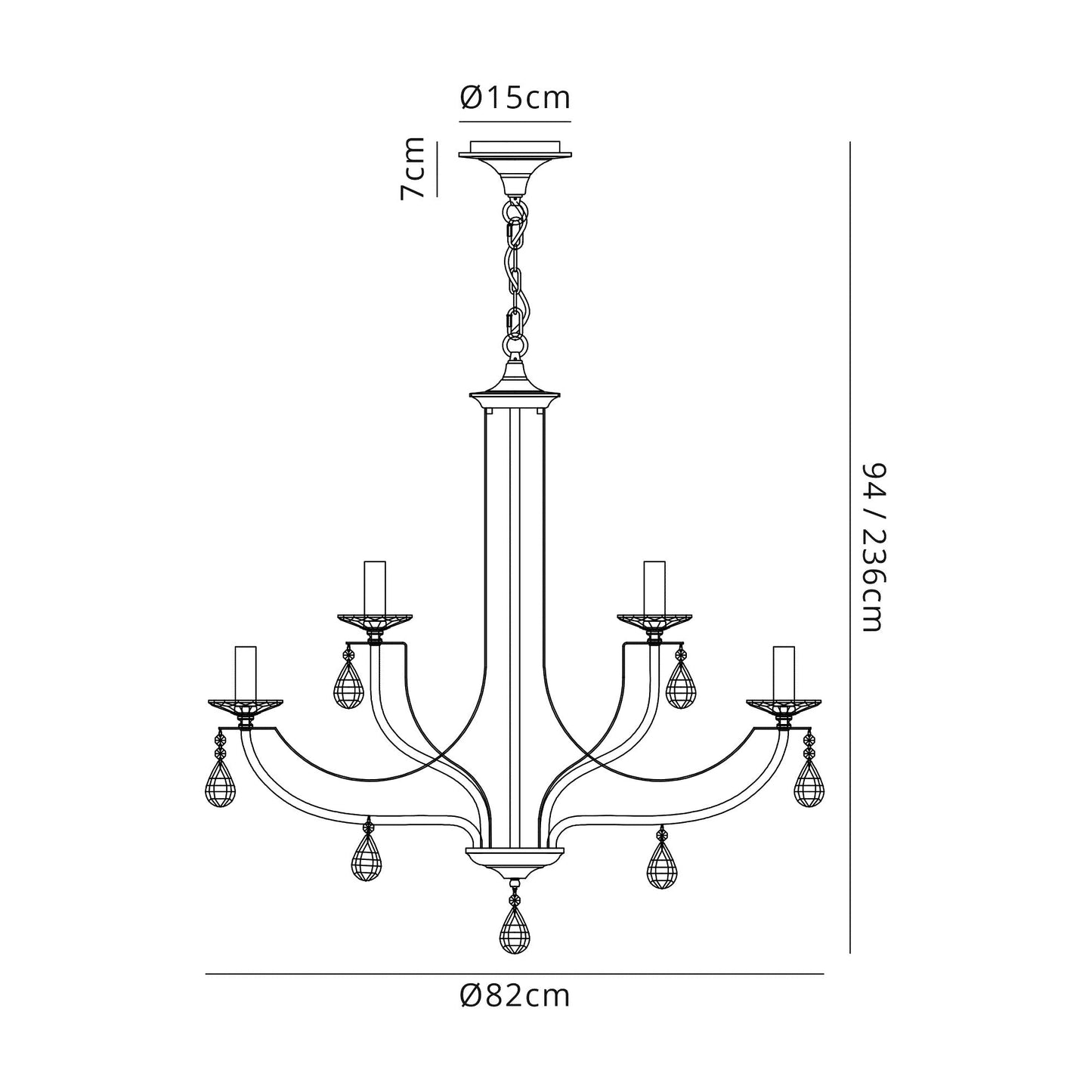Lindop Pendant 12 Light E14 Polished Chrome and Satin Nickel and Clear Crystal