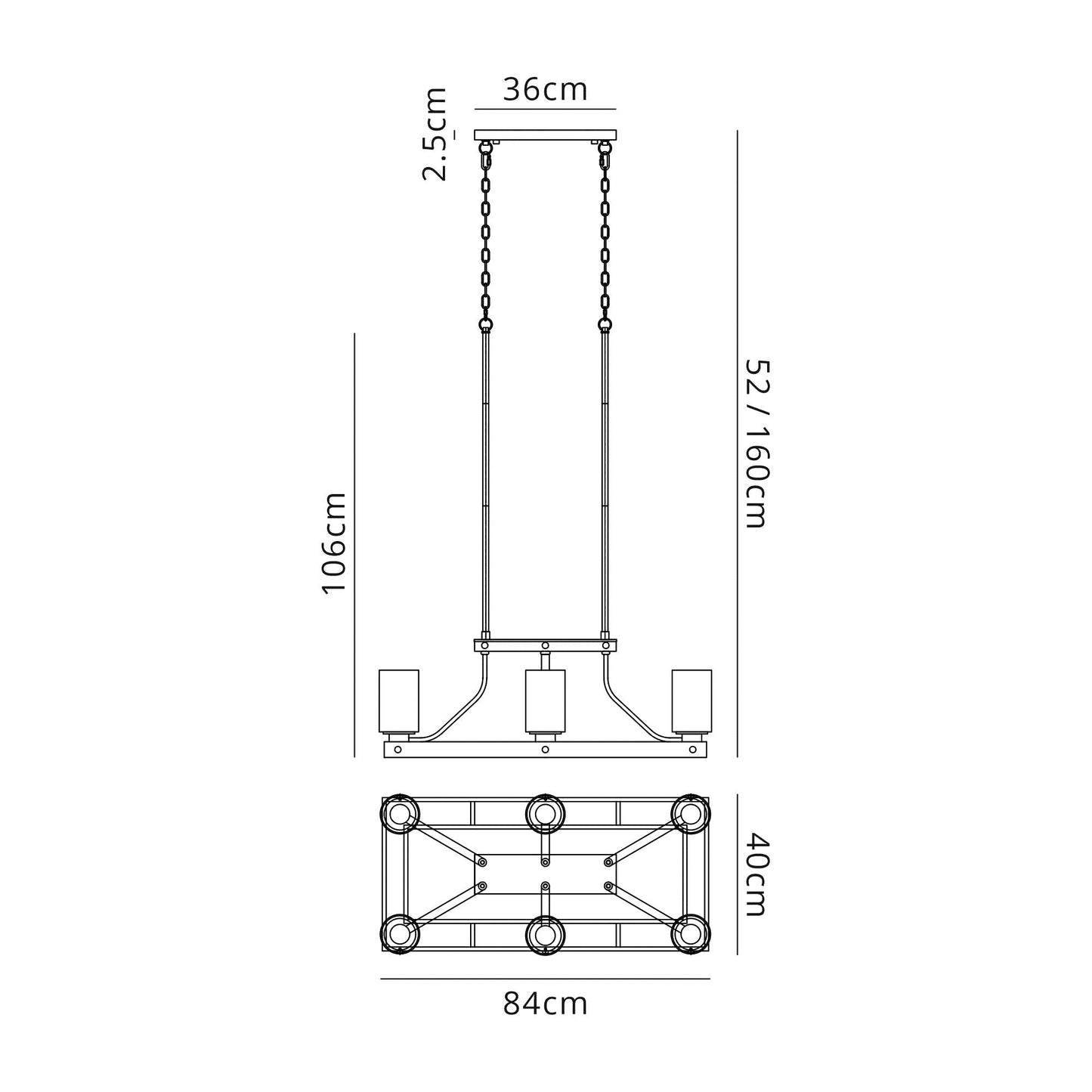 Roebuck Linear Pendant 6 Light E27, Brown Oxide and Bronze With Clear Glass Shades