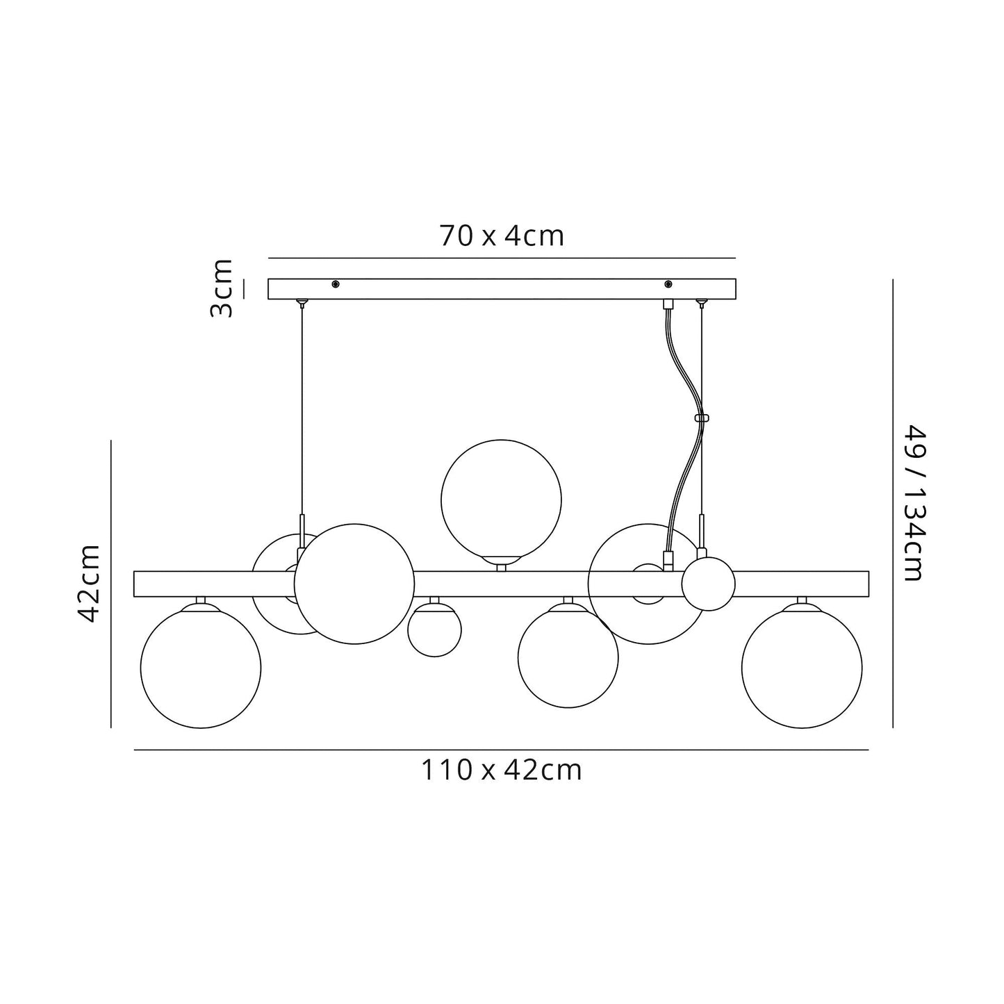 Stubbs Linear Pendant , 7 x G9, Antique Copper, Opal & Copper Glass