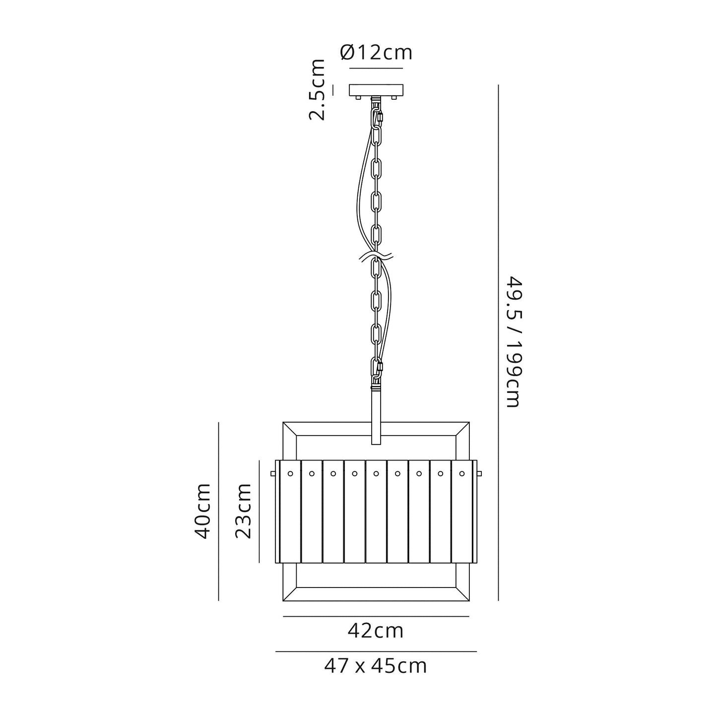 Mobberley Large Square Pendant, 5 Light E27, Matt Black and Crystal Sand Glass