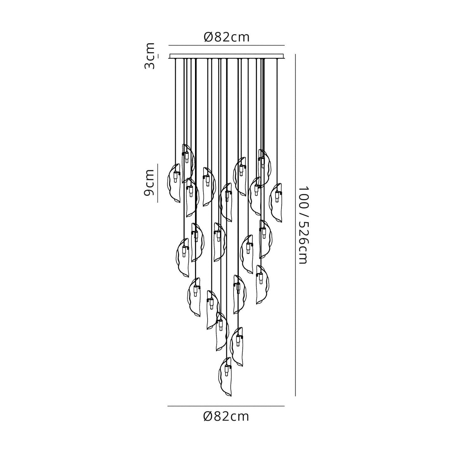 Ollerton Pendant 5m 21 x G9, Brass Metal Shade & Cognac Glass Item Weight: 24.9kg