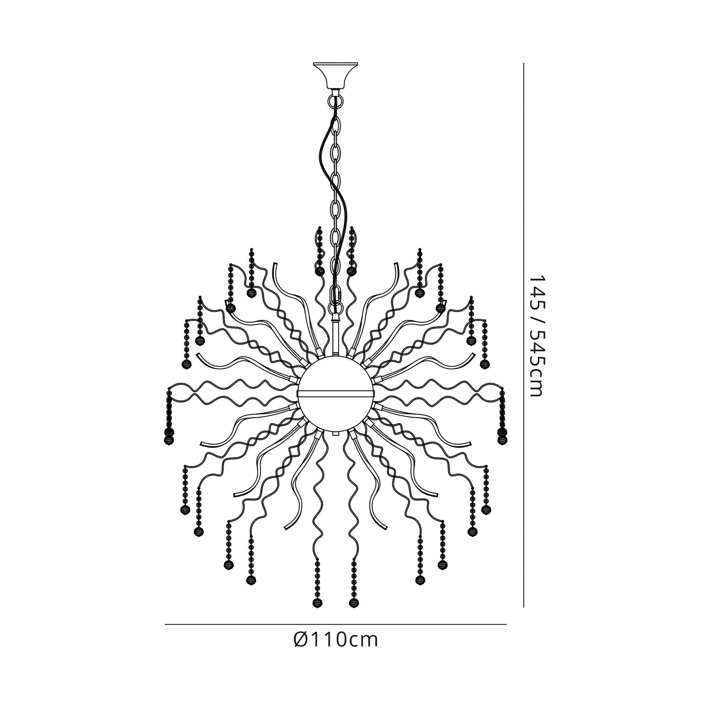 Kerridge Dimmable Pendant, 40 x 3.4W LED, 3000K, 10500lm, Polished Chrome, 3yrs Warranty