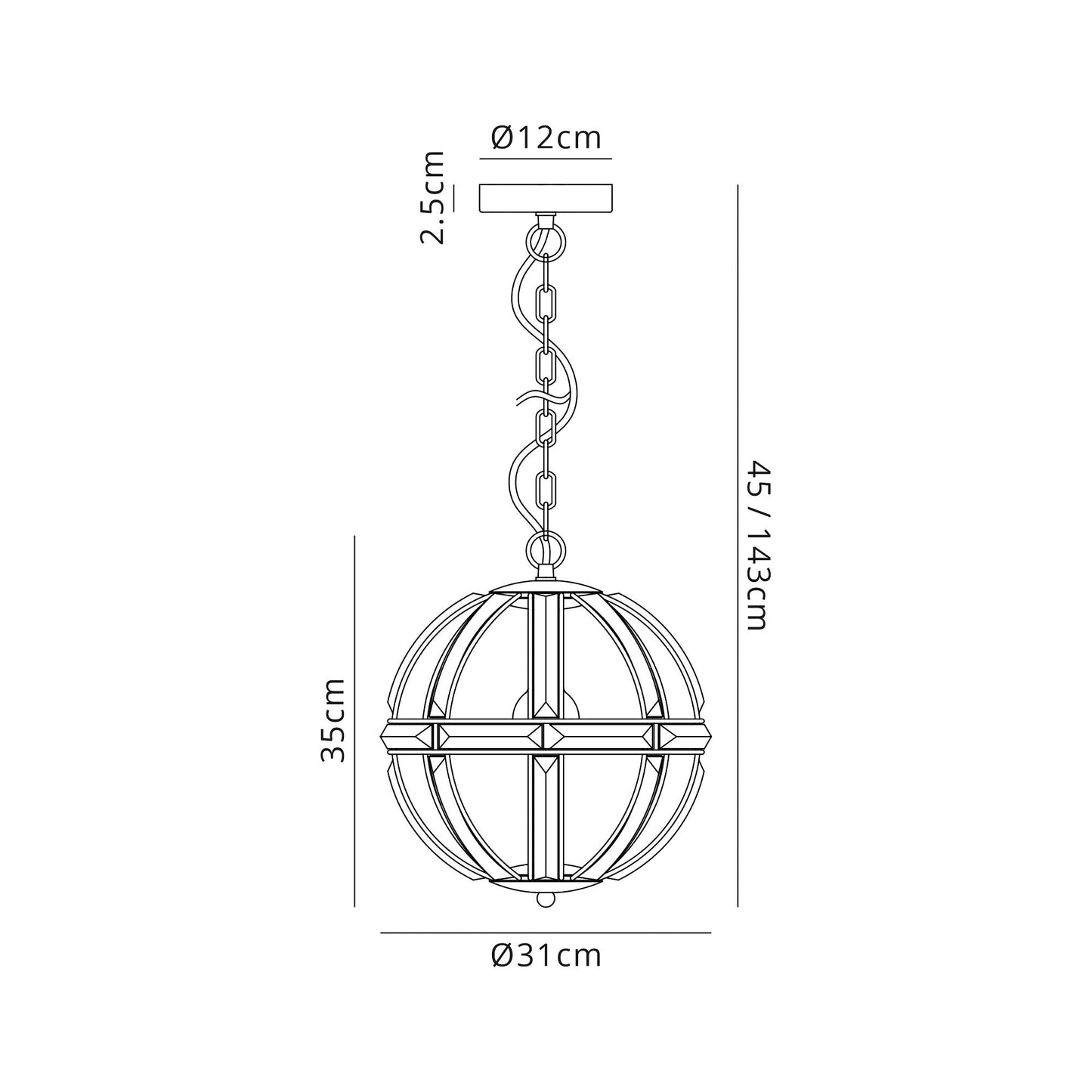 Chelford Small Round Pendant, 1 Light E27, Polished Nickel