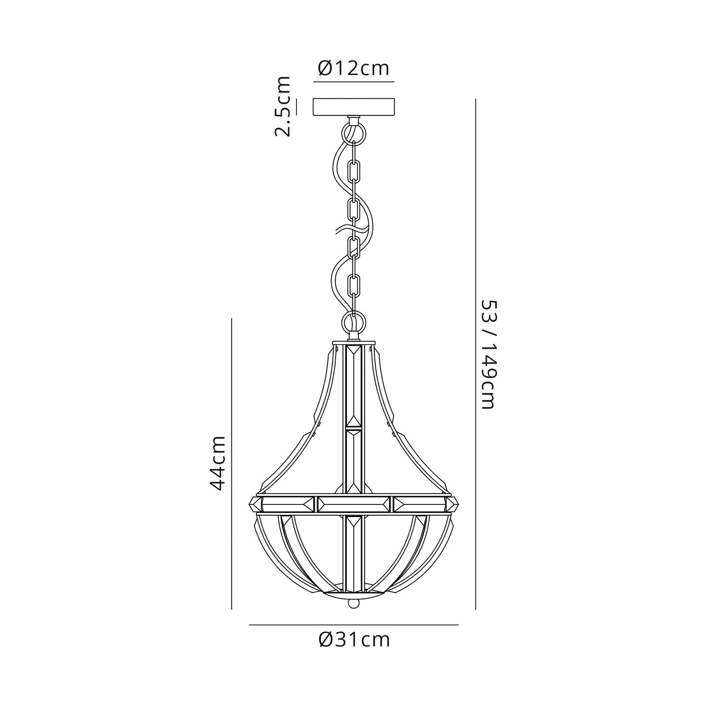 Chelford Teardrop Pendant, 1 Light E27, Polished Nickel