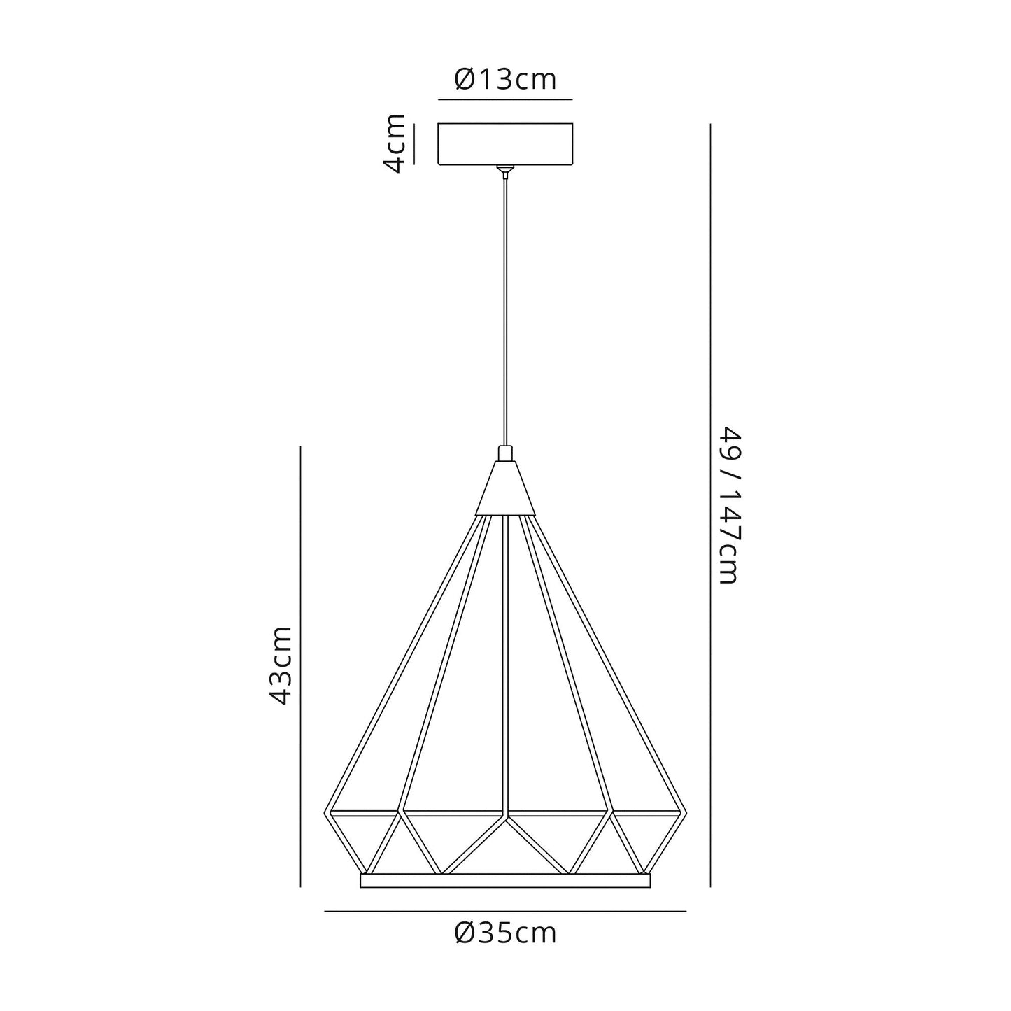 Tarvin Large Diamond Pendant, 1 x 10W LED, 3700K, Matt Grey, 3yrs Warranty