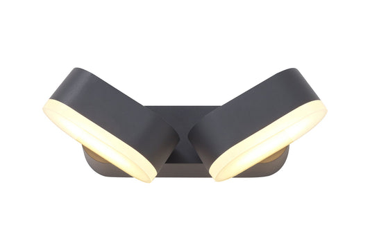 Albert 2 Light Adjustable Wall Lamp, 2 x 6W LED, 3000K, 780lm, IP54, Anthracite, 3yrs Warranty